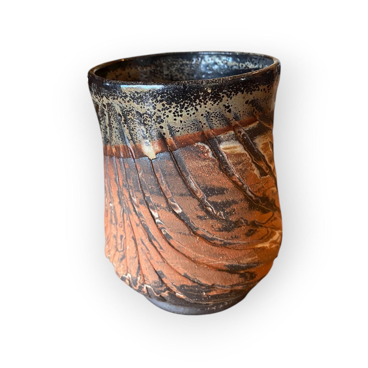 Fluted 14-Ounce Stoneware Mug – Marbled Clays with Japanese Neriage, Hand-Carved, Satin-Smooth Pottery (B-26)