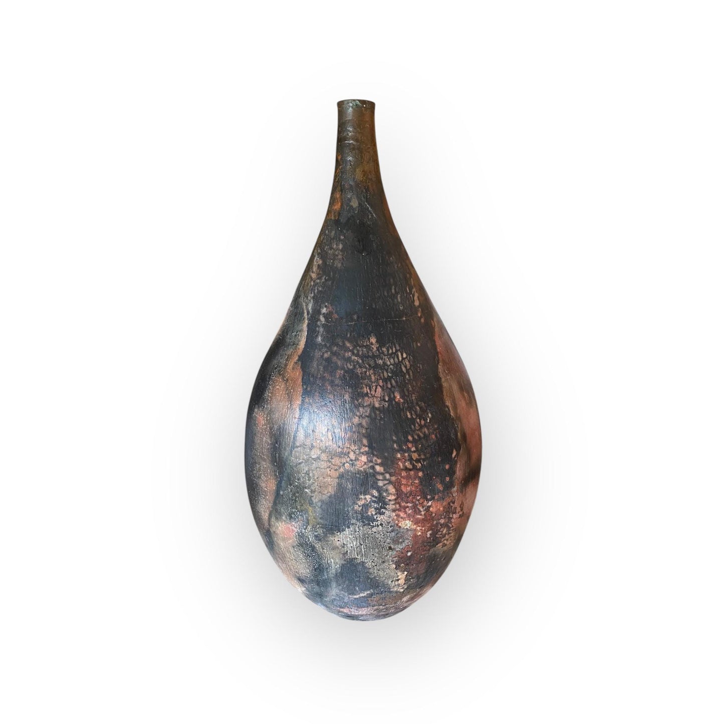 Large Hand Thrown Bottle Finished In A Pit Firing - Art Vase