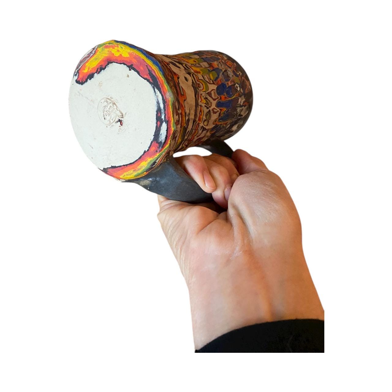 Handcrafted Handcarved Porcelain Travel Mug: Fluted Pottery Coffee Cup with Gray Accents (C13)