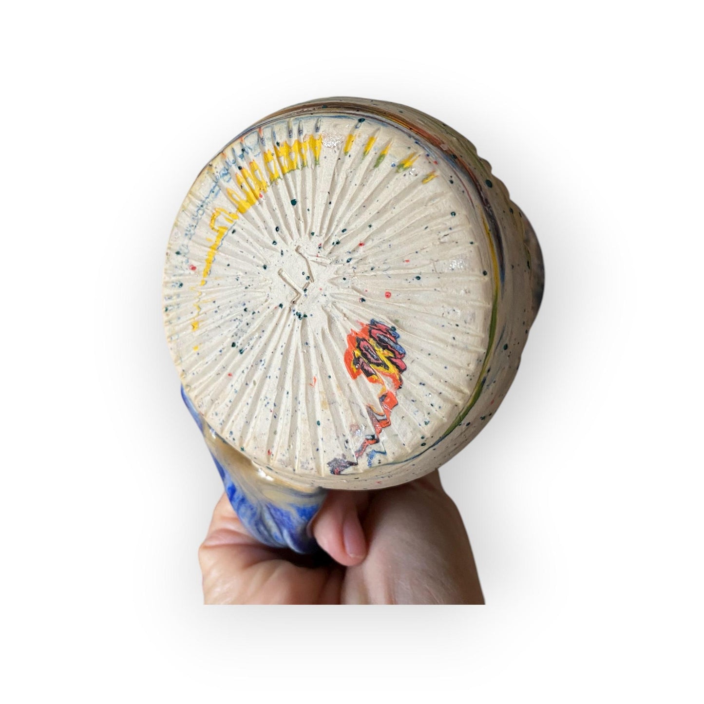 Handcrafted 16oz Turquoise Agateware Mug - Unique Carved Pottery for Coffee & Tea Lovers (C-38)