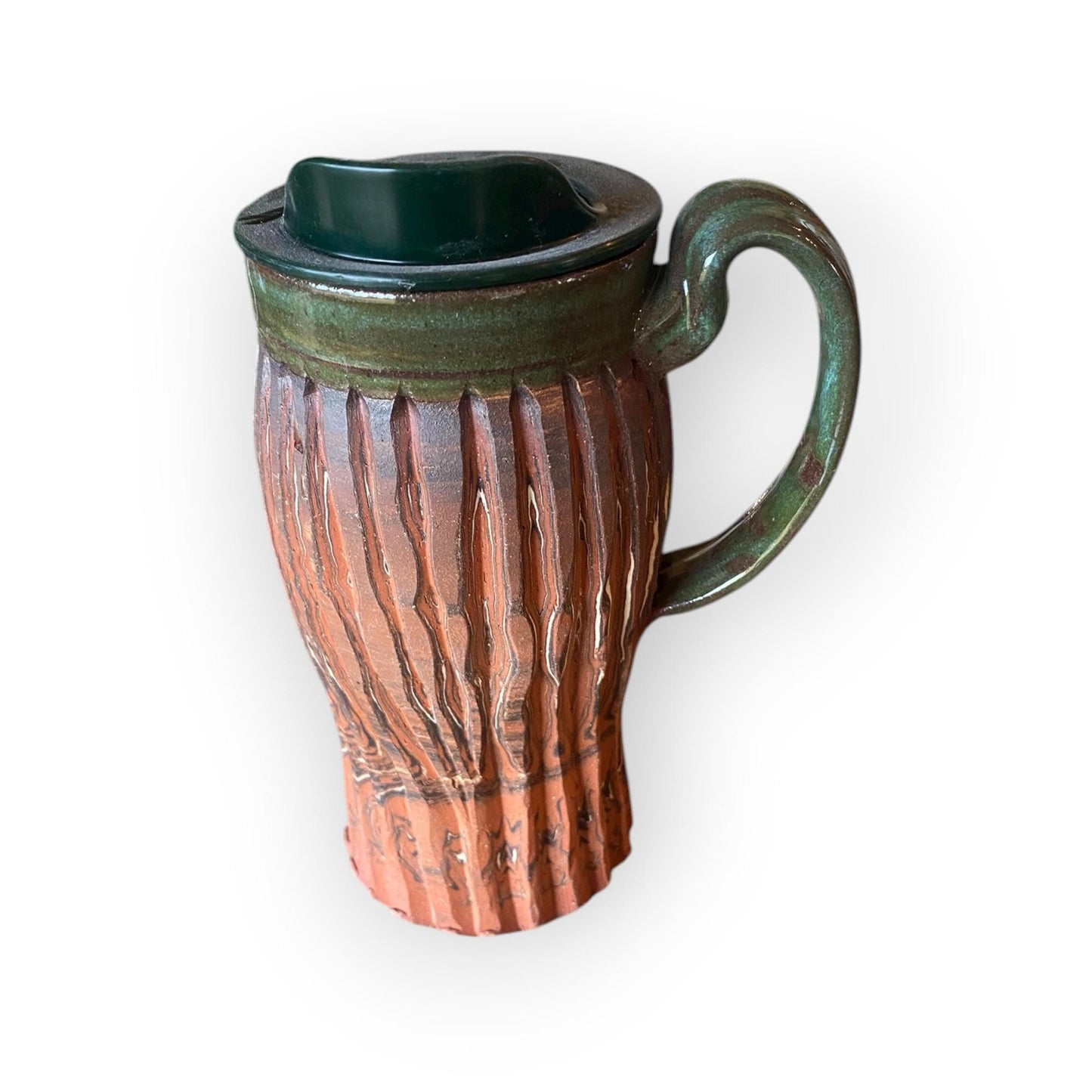 Handcrafted Hand Carved 16 Ounce Forest Green Travel Mug (B-15)