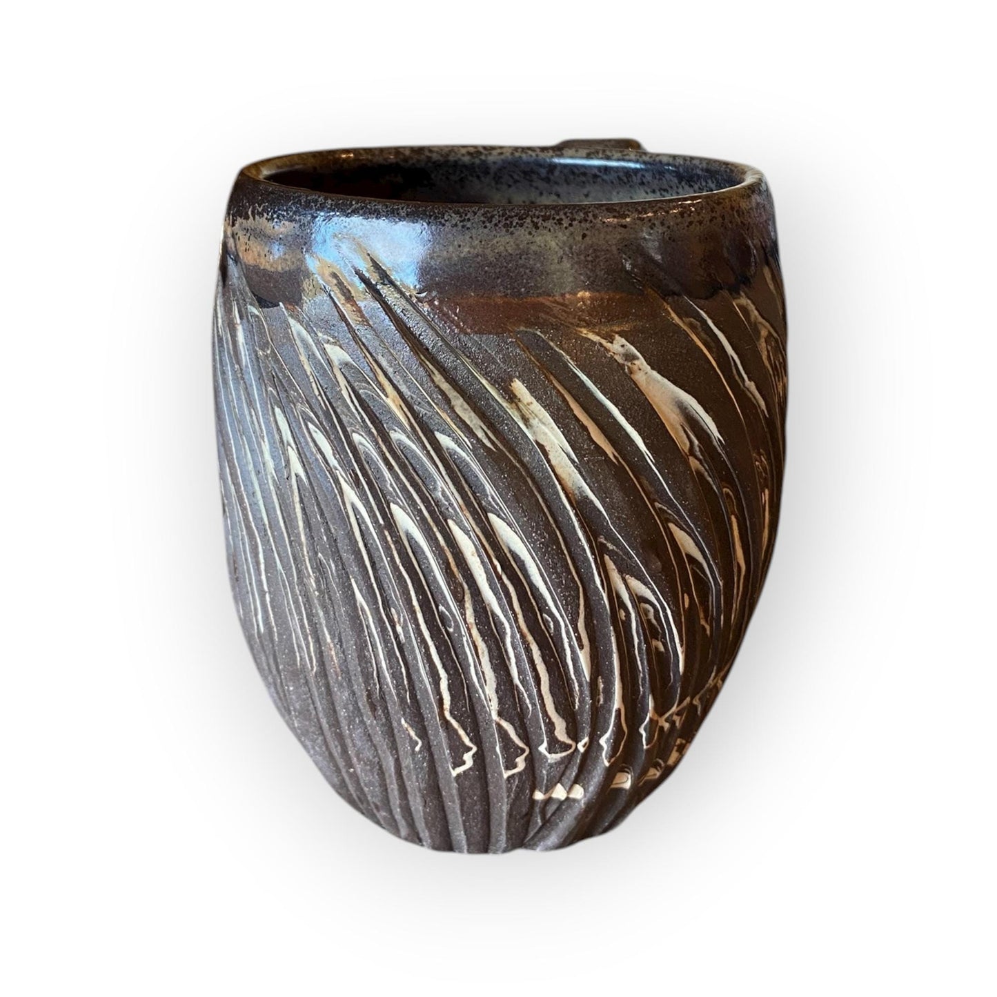 Handcrafted 16oz Earth-Toned Agateware Mug - Unique Carved Pottery for Coffee & Tea Enthusiasts (B-27)