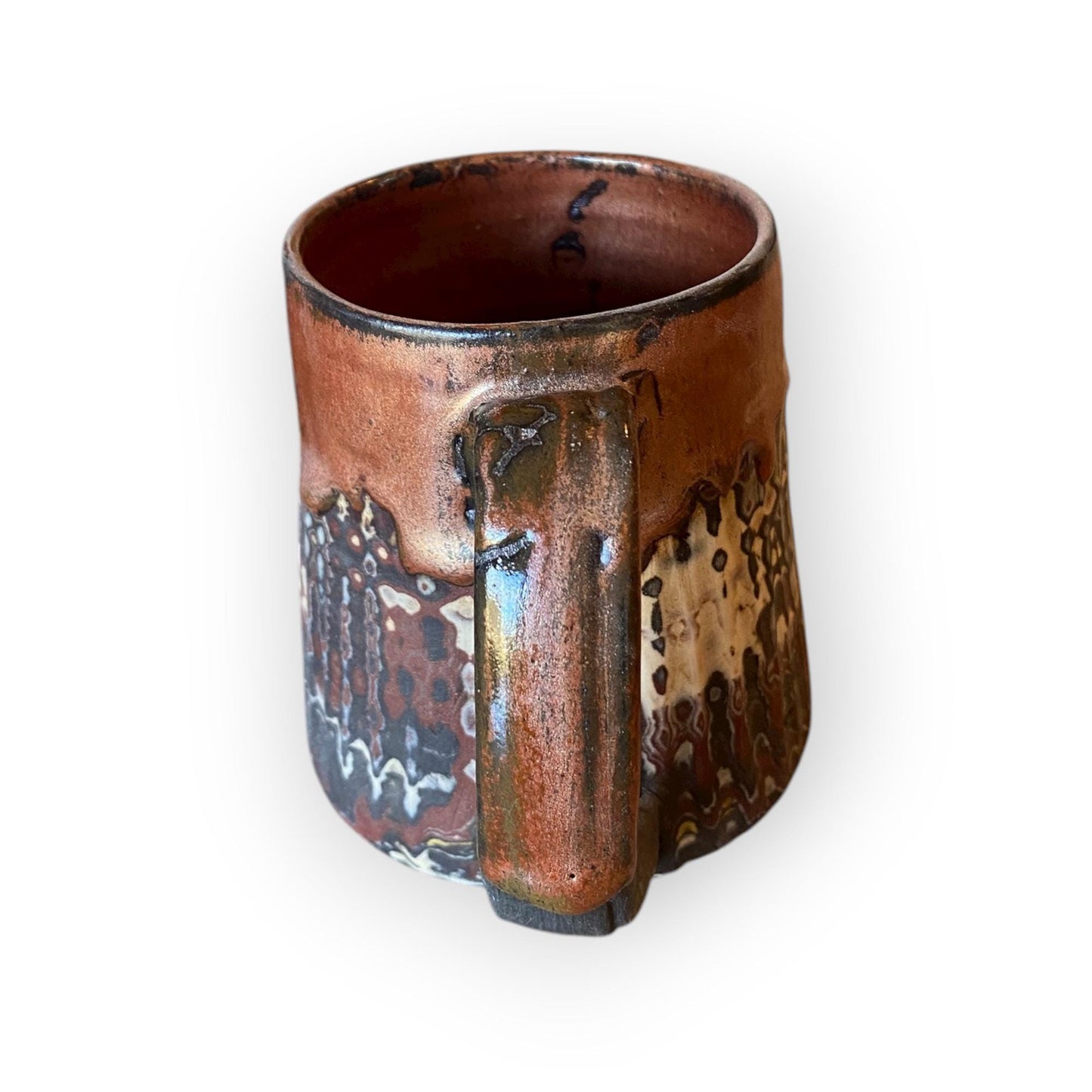 Handmade Agateware Coffee Mug Glazed in Soft Cinnamon Satin - 14-Ounce Pottery Tea Mug (B-30)