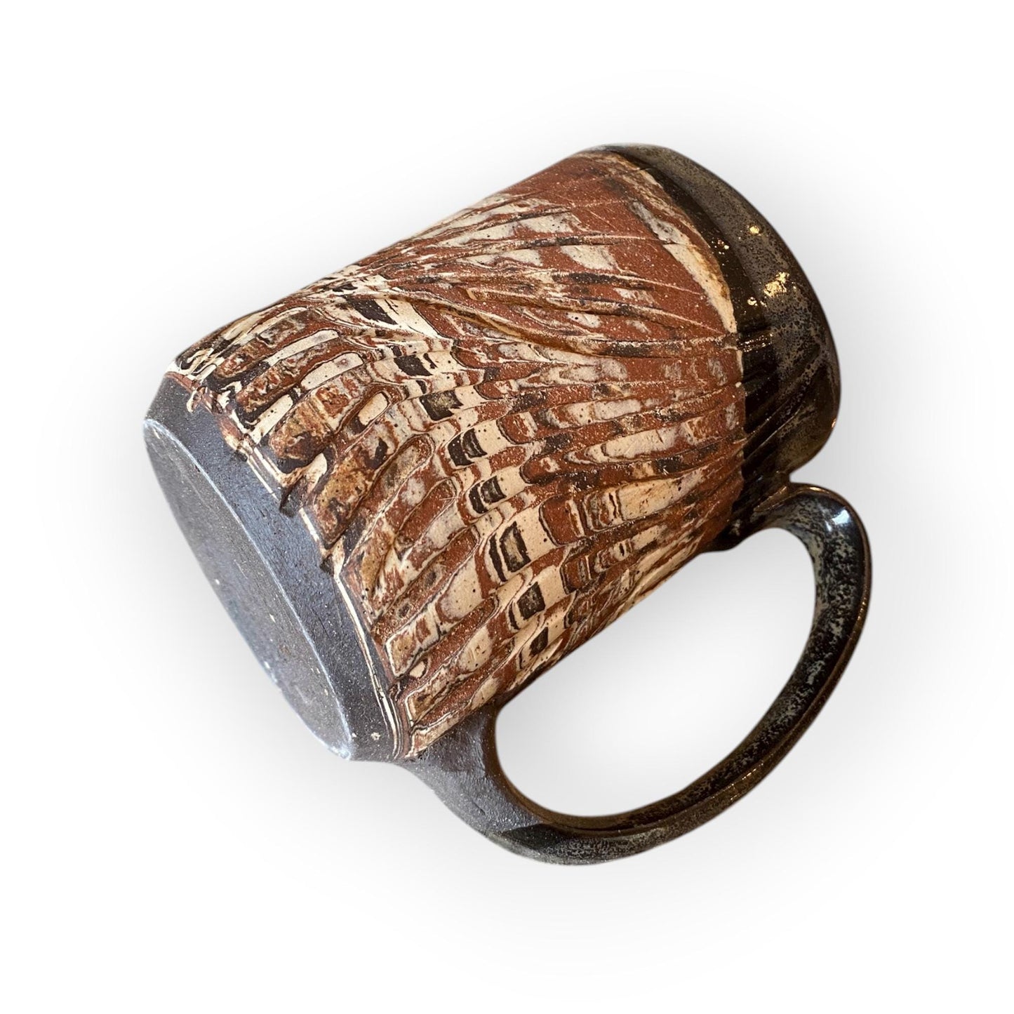 Handmade Agateware 12-Ounce Coffee Mug Glazed in Soft Cinnamon Satin - (B-39)