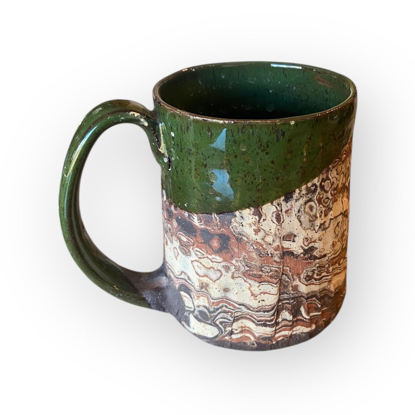 Handmade Agateware Coffee Mug Glazed in Soft Cinnamon Satin - 17-Ounce Pottery Tea Mug (B-46)