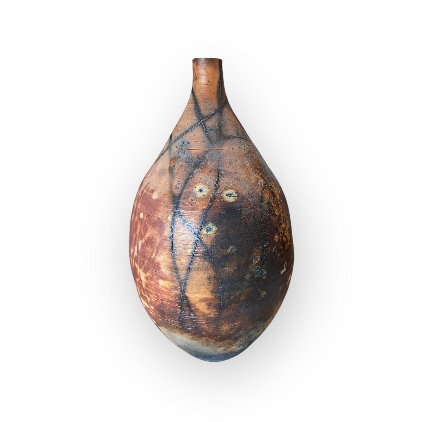Large Hand Thrown Ceramic Art Vase - Unique Pit Fired Pottery Bottle