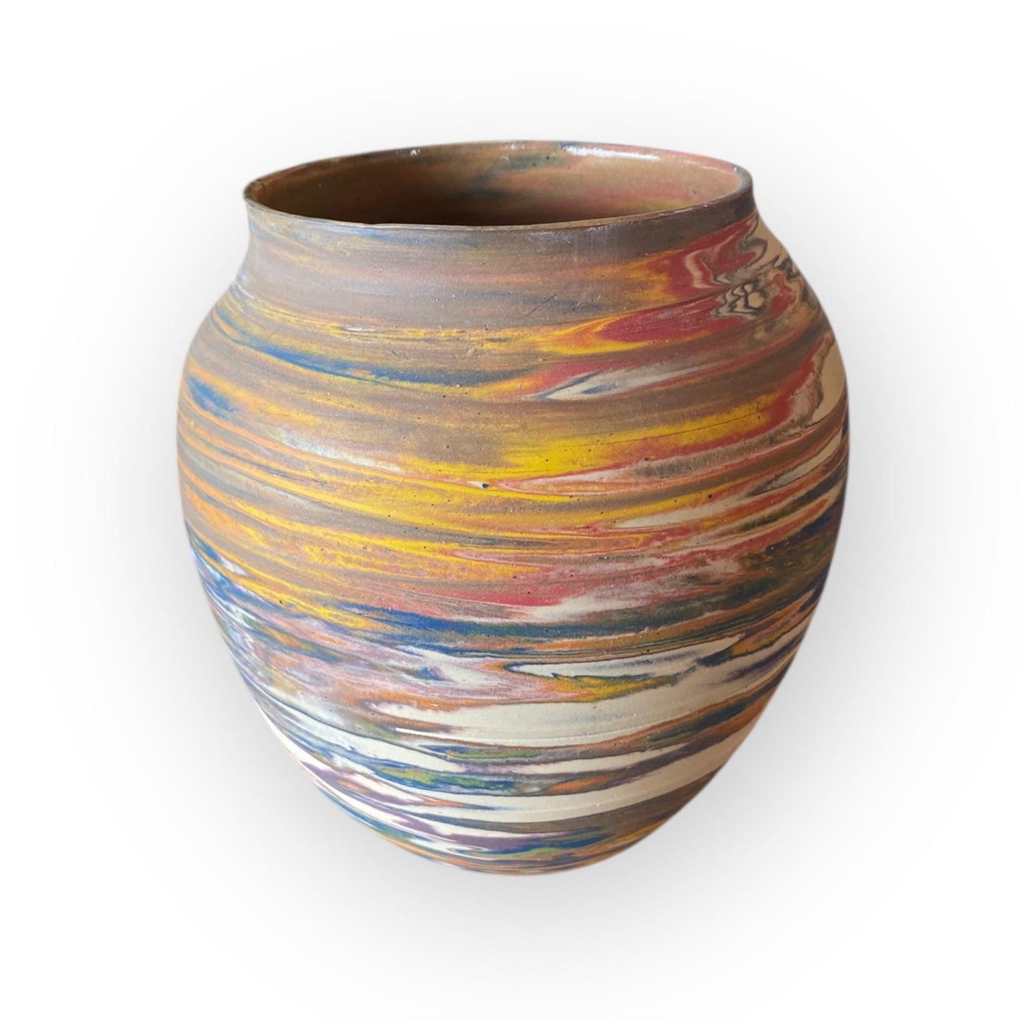 Large Hand Thrown Carved Marbled Flower Vase - Agateware Vase