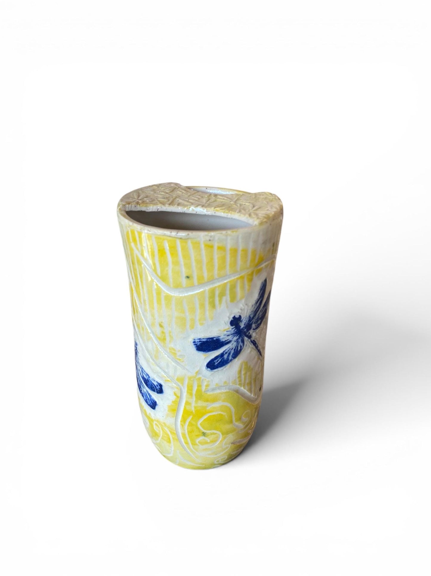 Hand Painted 16-Ounce Dragonfly Travel Mug With Ceramic Lid