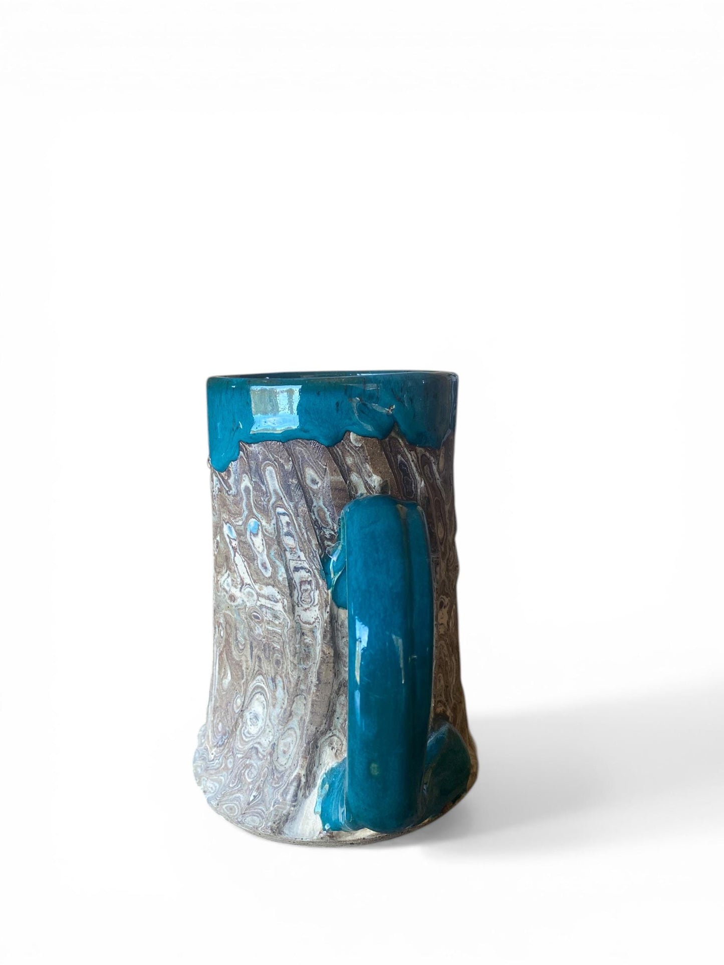 Fluted Porcelain Mug – Swirled Colored Clays with Japanese Neriage, Hand-Carved, Satin-Smooth Unglazed Pottery (T-1)