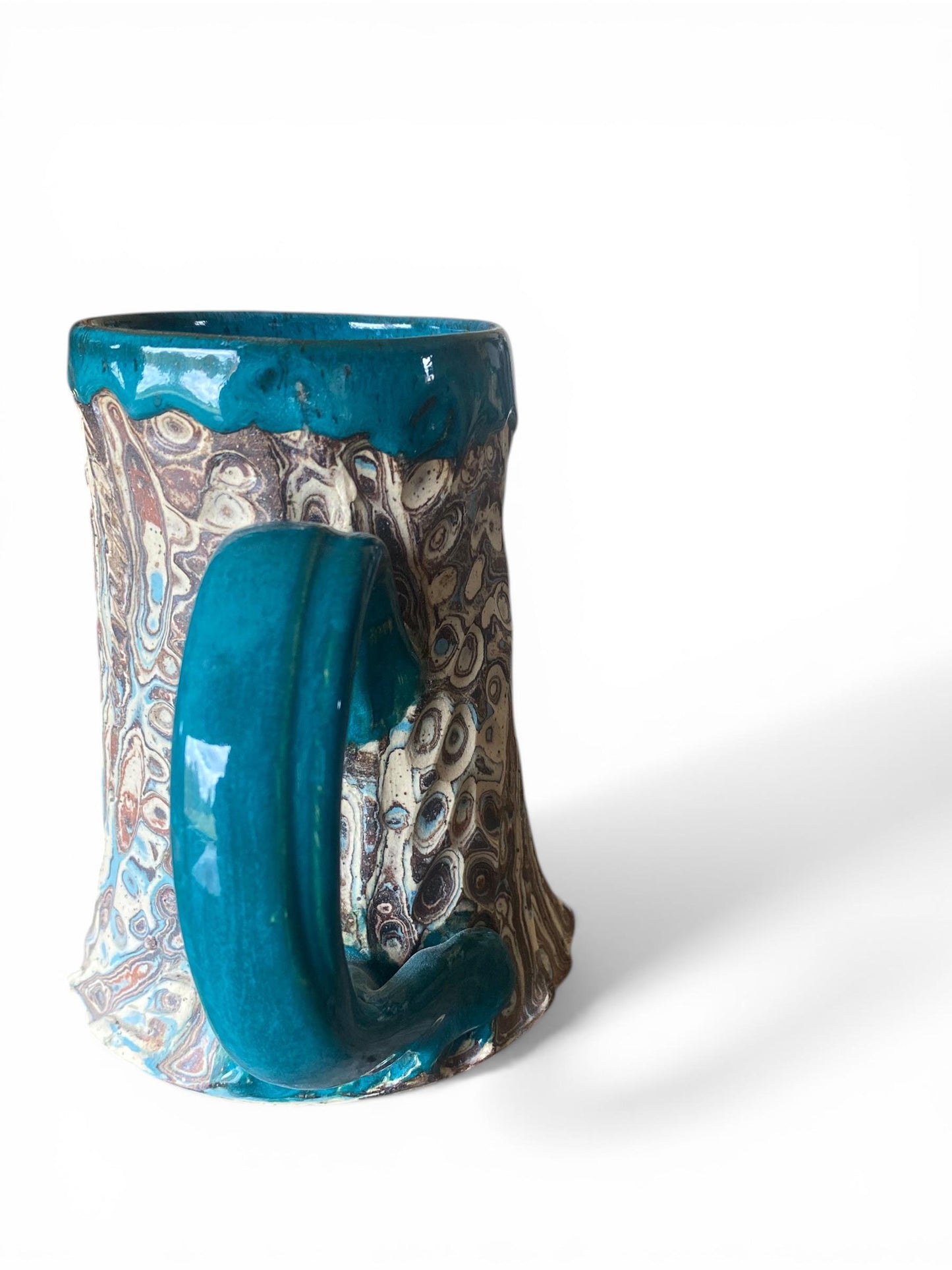 Fluted Porcelain Mug – Swirled Colored Clays with Japanese Neriage, Hand-Carved, Satin-Smooth Unglazed Pottery (T-3)