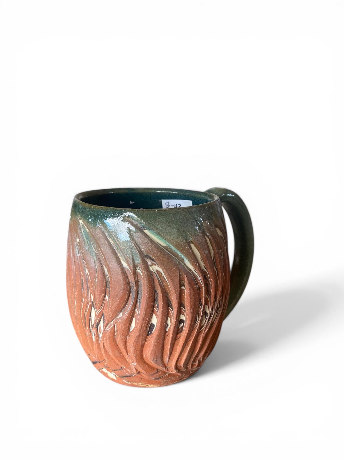 Handcrafted 16oz Earthtones Agateware Mug - Unique Carved Pottery for Coffee & Tea Lovers (B-43)