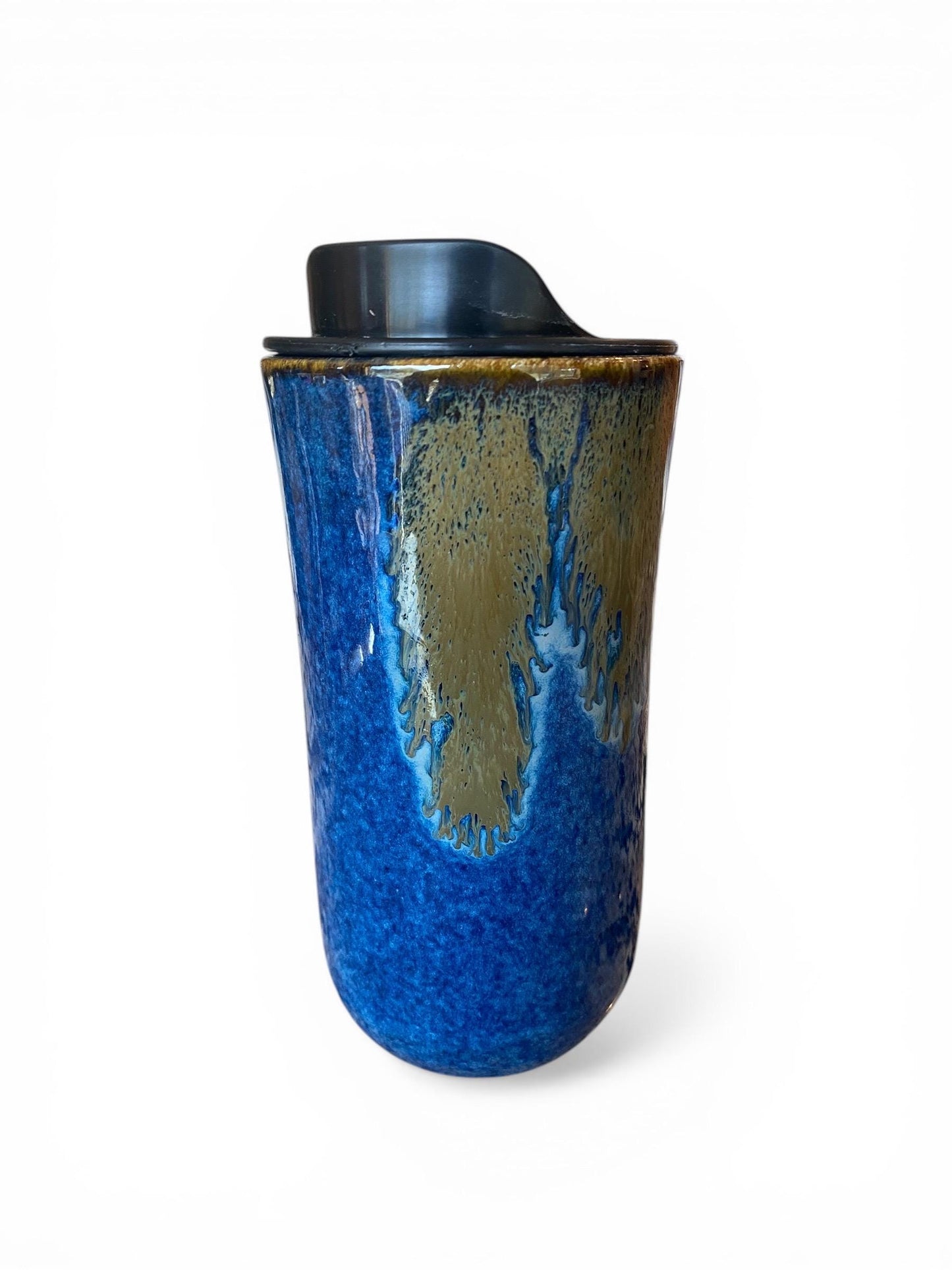 Handmade Blue & Brown Rust Porcelain Travel Mug, Coffee Cup