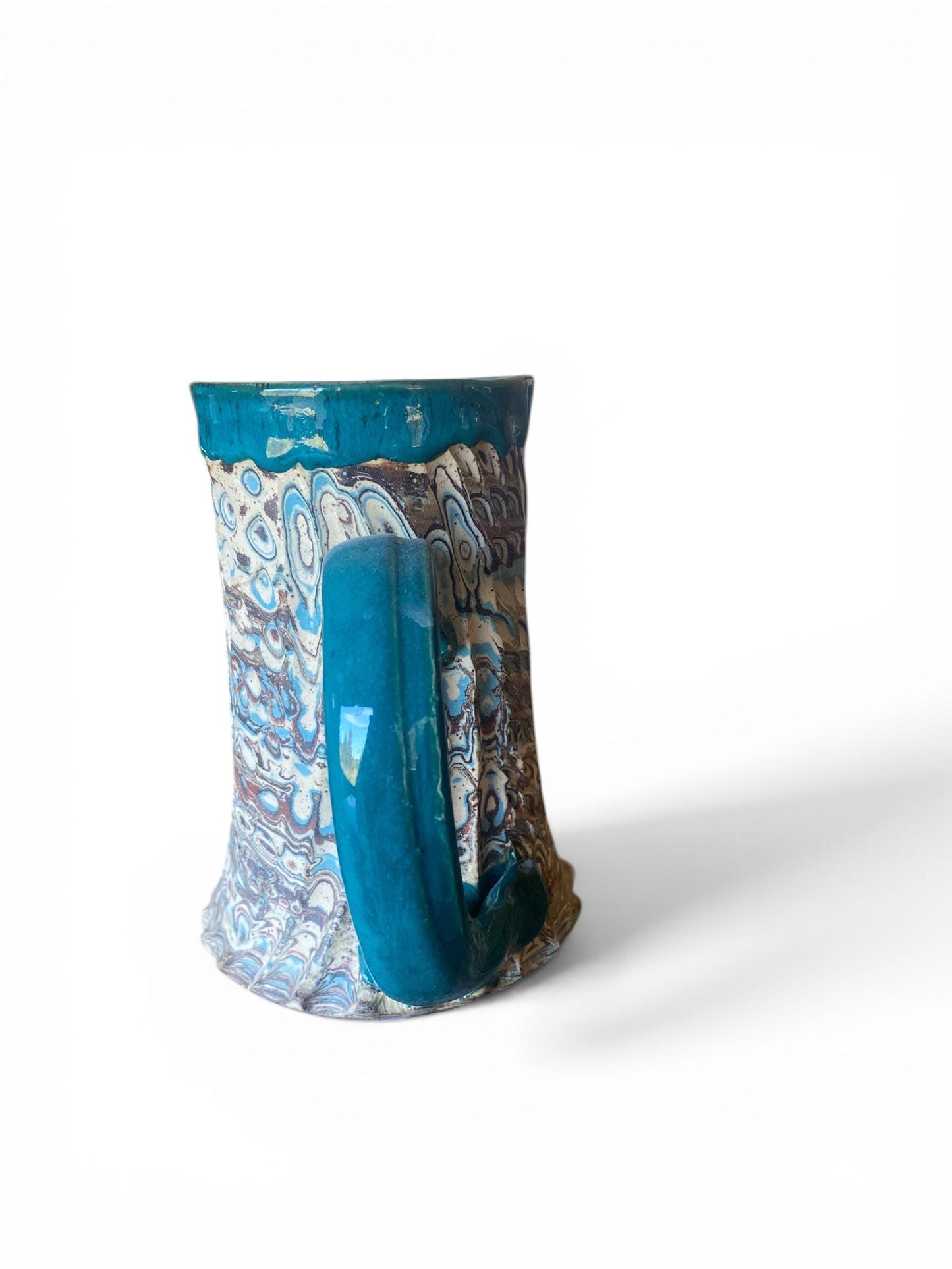 Fluted Porcelain Mug – Swirled Colored Clays with Japanese Neriage, Hand-Carved, Satin-Smooth Unglazed Pottery (T-2)