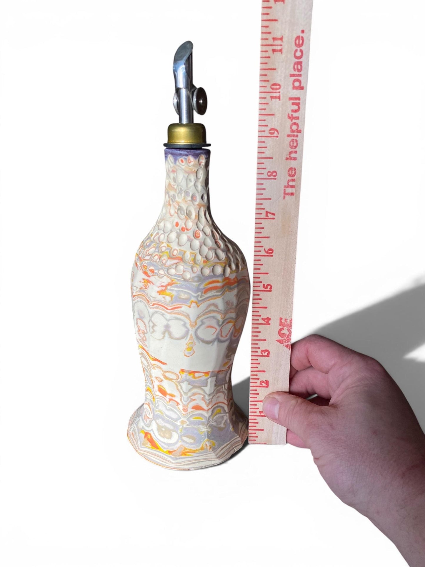 Handcrafted 18oz Porcelain Oil Dispenser | Neriage Swirled Marbled Clay, Hand-Carved Satin Pottery (D-45)