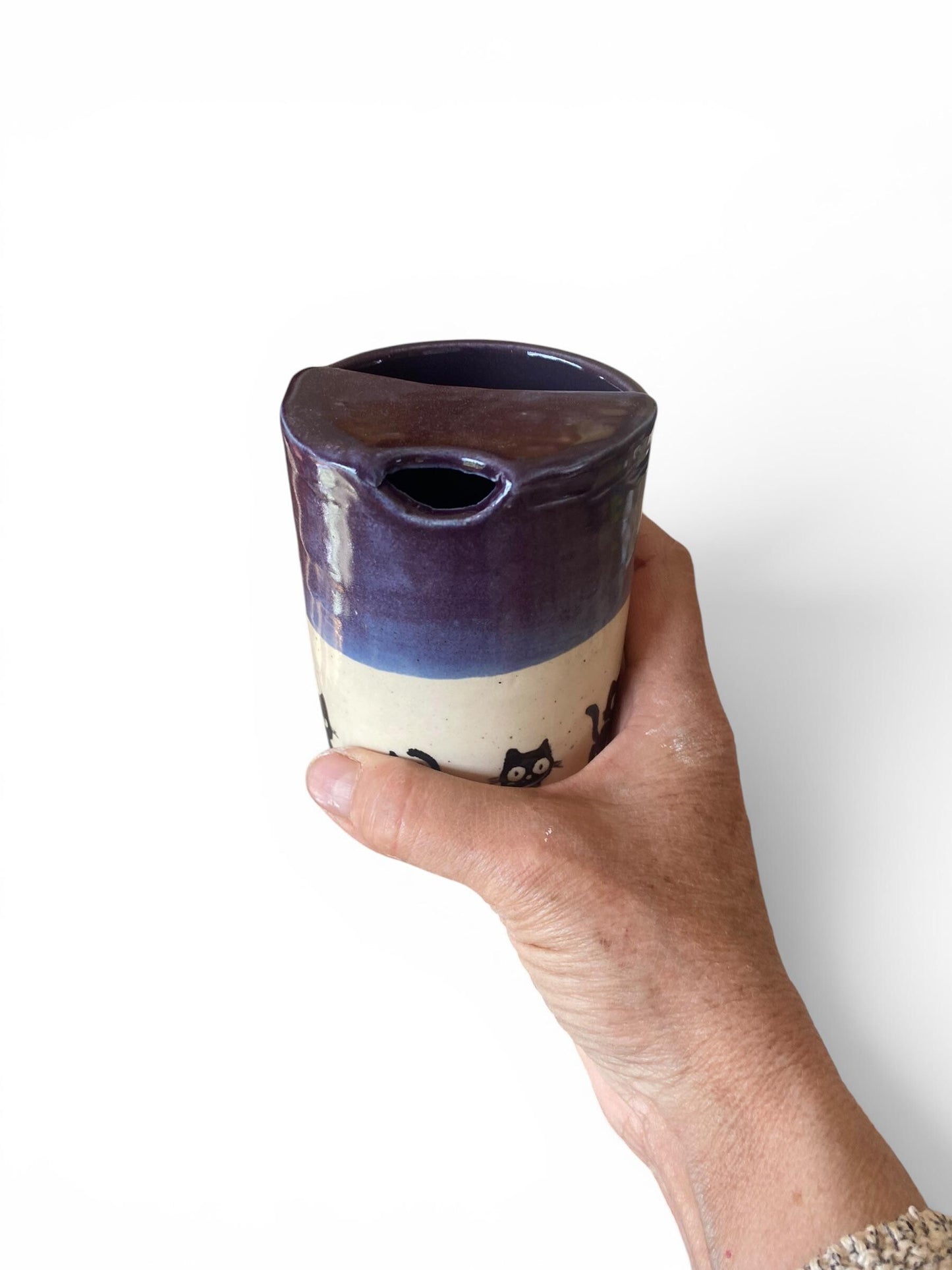 Handmade 10-Ounce Eco Travel Mug Embellished With Black Kittens