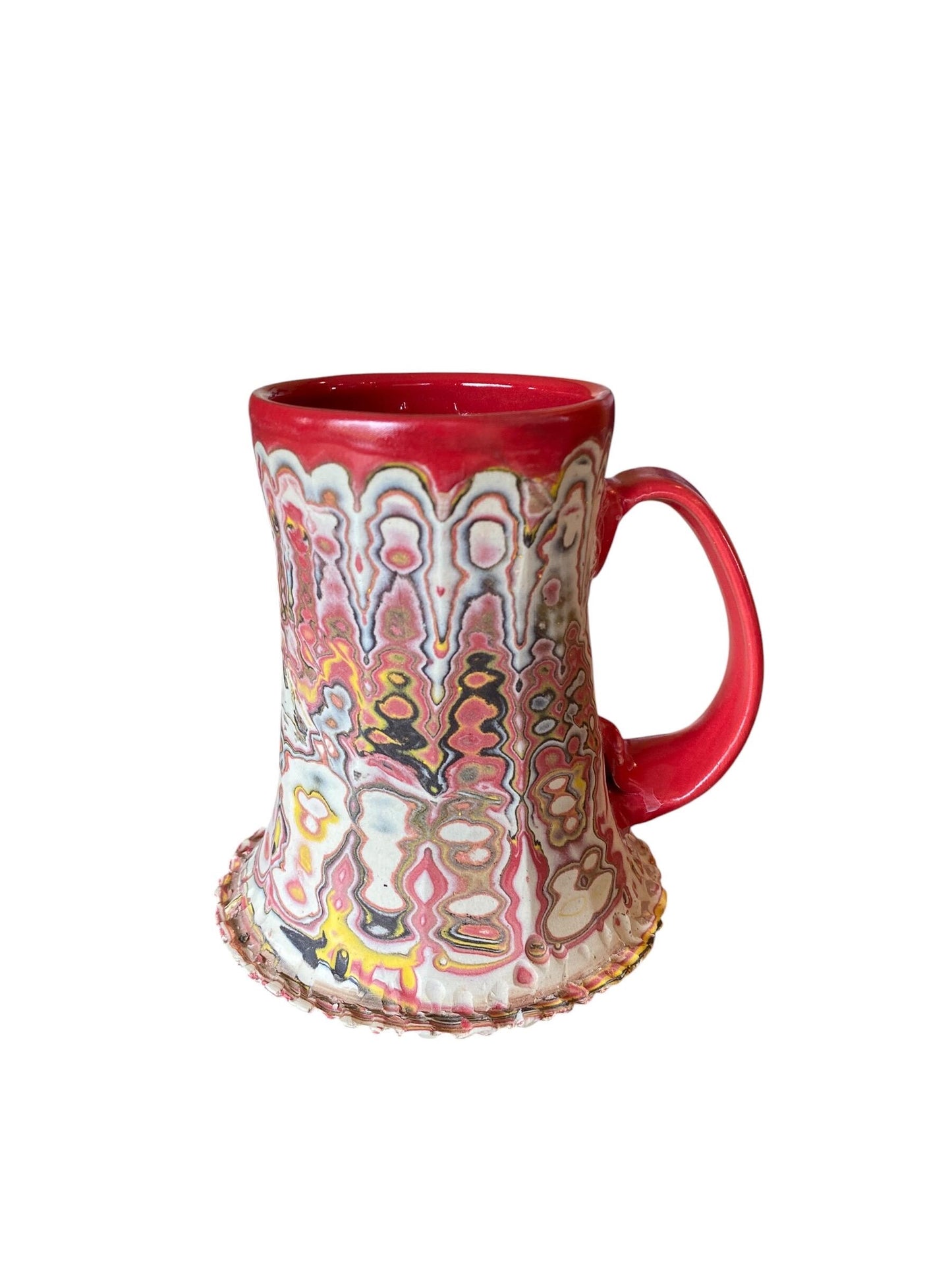 Artisanal Fluted 18 Ounce Porcelain Mug: Neriage Swirled Clays, Hand-Carved Satin-Smooth Pottery (D-20)