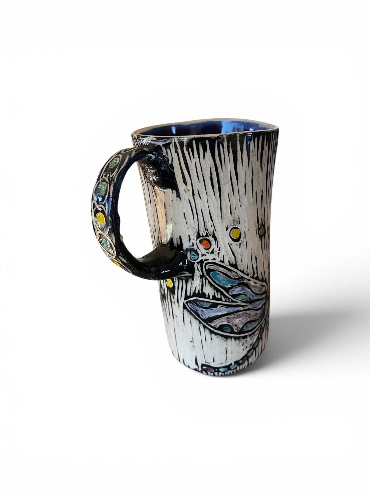 Born to Wander Sgraffito Dragonfly Stoneware Mug 16 Ounce Handmade Pottery Coffee Cup