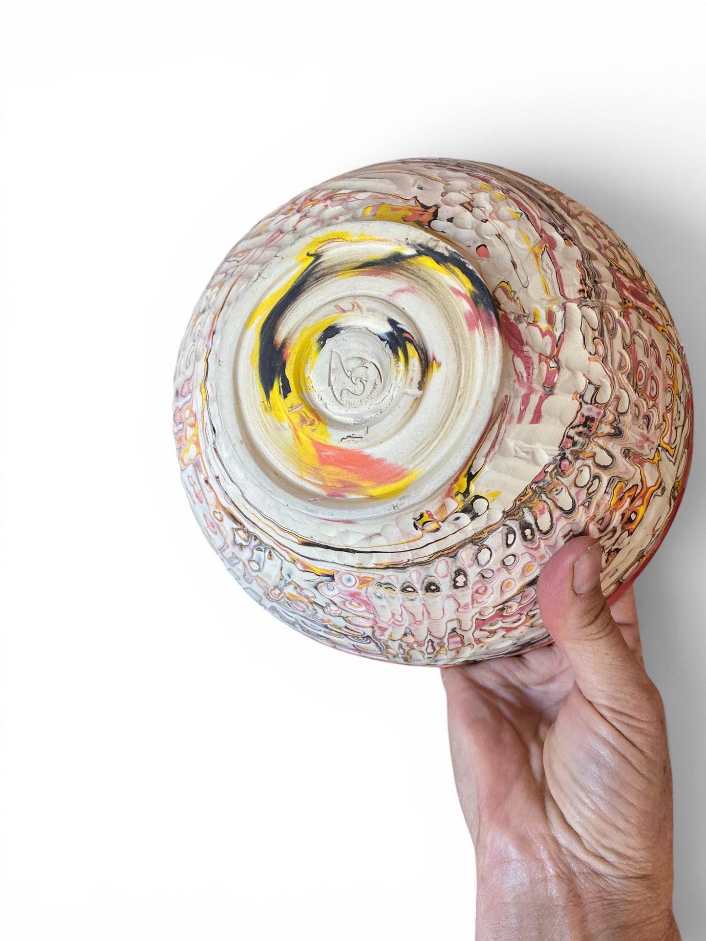 Reds and Yellows - NeriageMedium Serving Bowl Artisan Crafted Pottery Stylish Entertaining