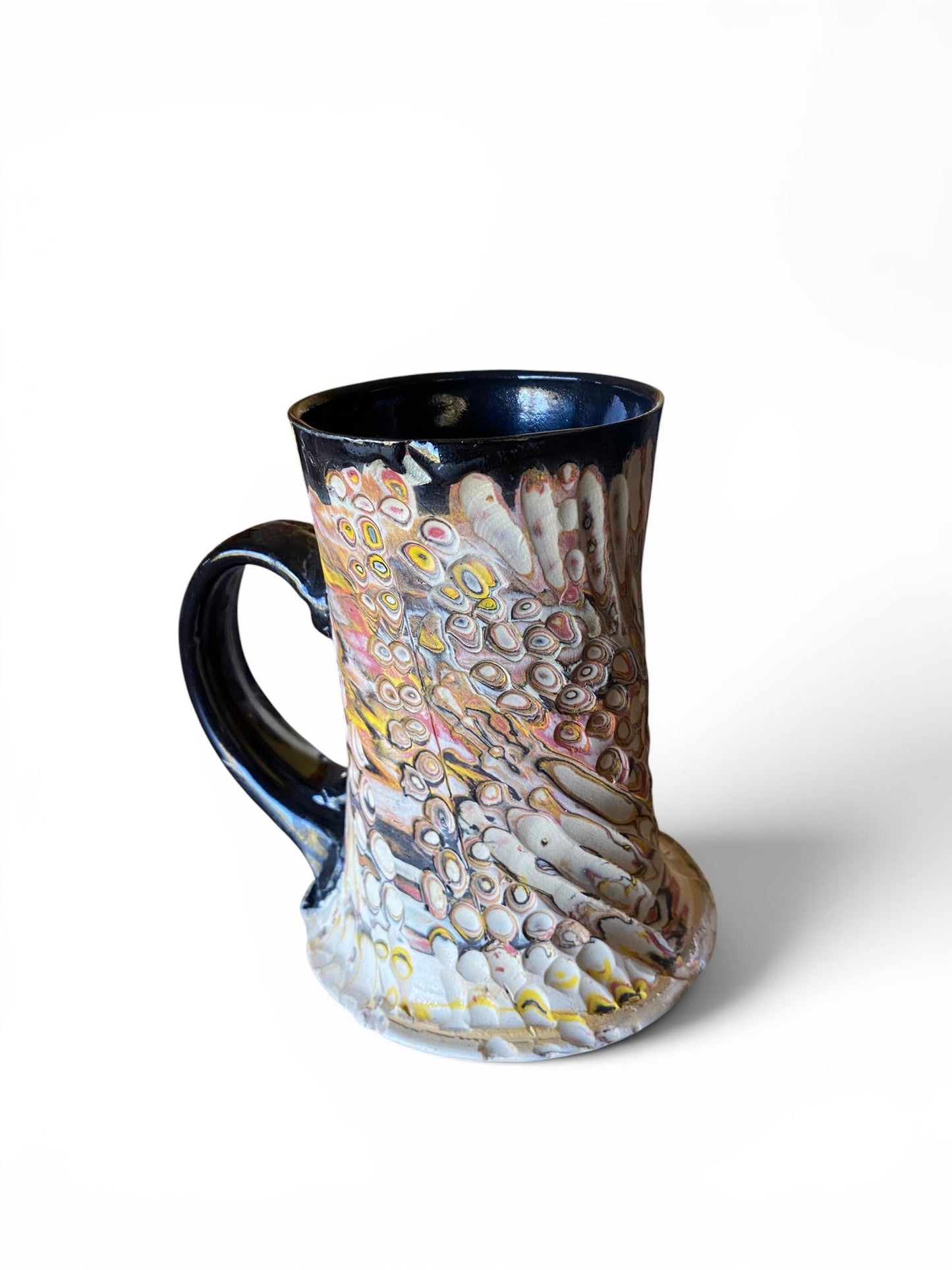 Artisanal Fluted 16 Ounce Porcelain Mug: Neriage Swirled Clays, Hand-Carved Satin-Smooth Pottery (E-5)