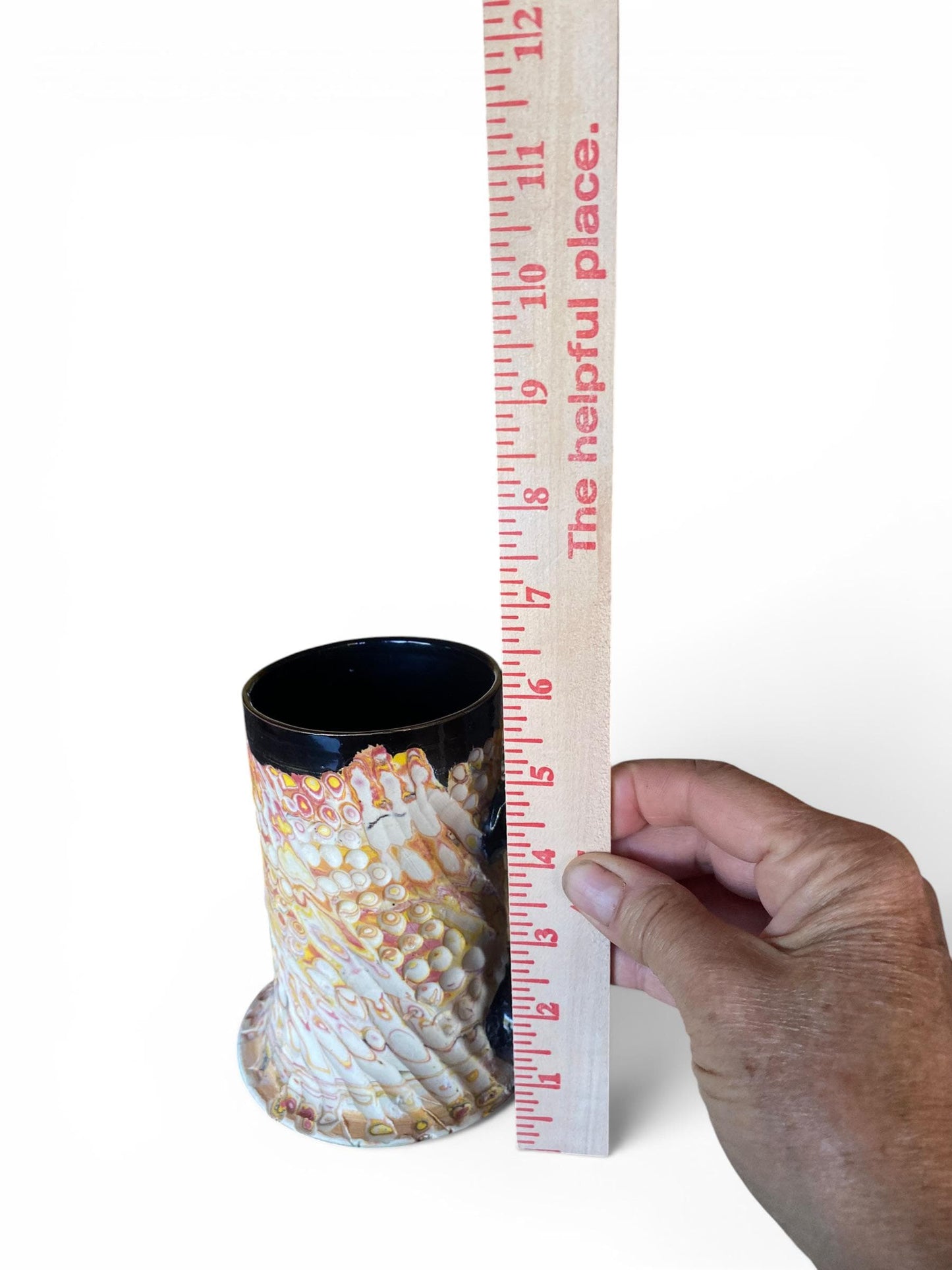 Artisanal Fluted 16 Ounce Porcelain Mug: Neriage Swirled Clays, Hand-Carved Satin-Smooth Pottery (E-7)