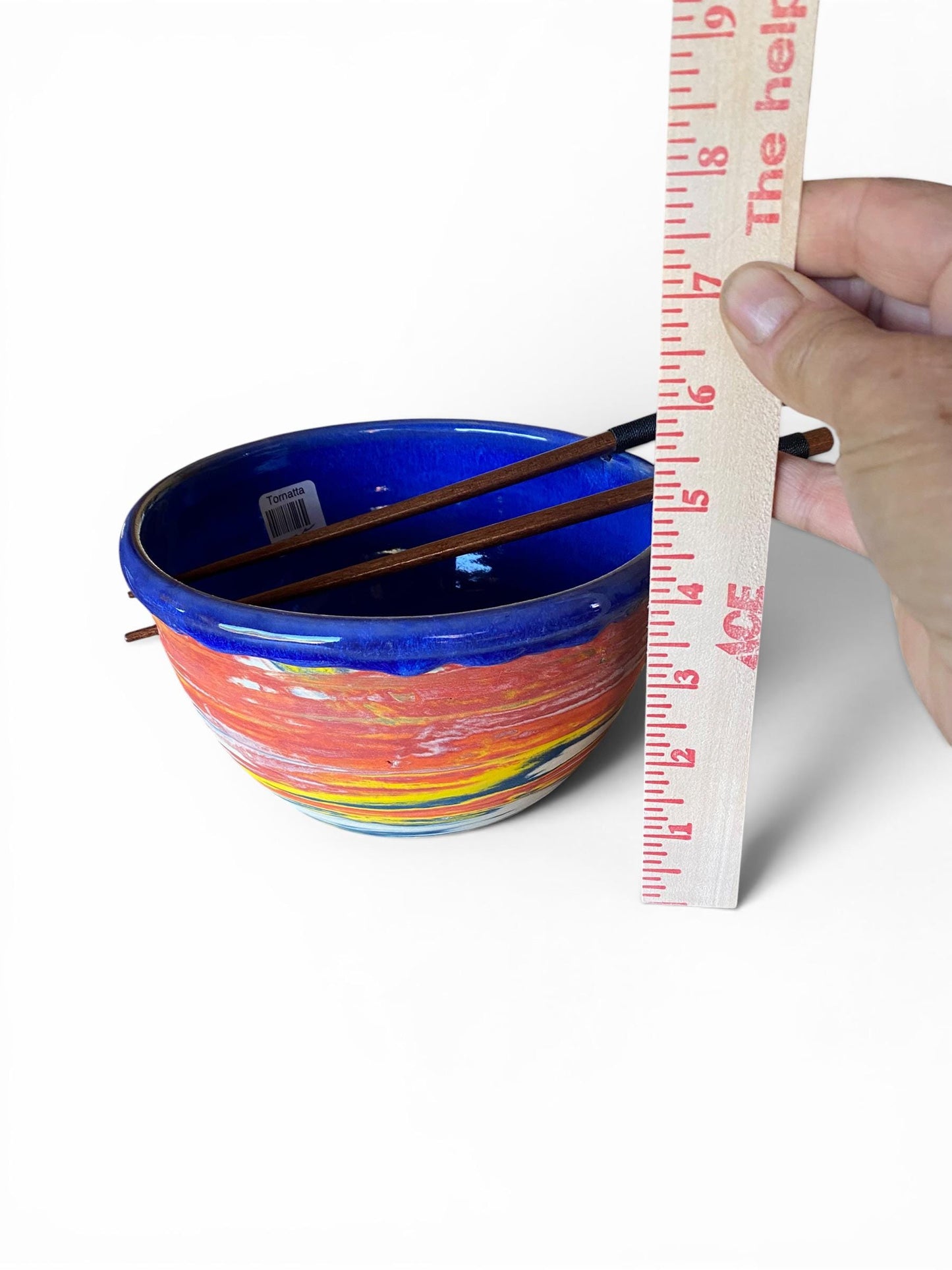 Handcrafted Large Neriage (layered clay) Noodle Bowl Set: Porcelain Noodle Dish with Chopsticks
