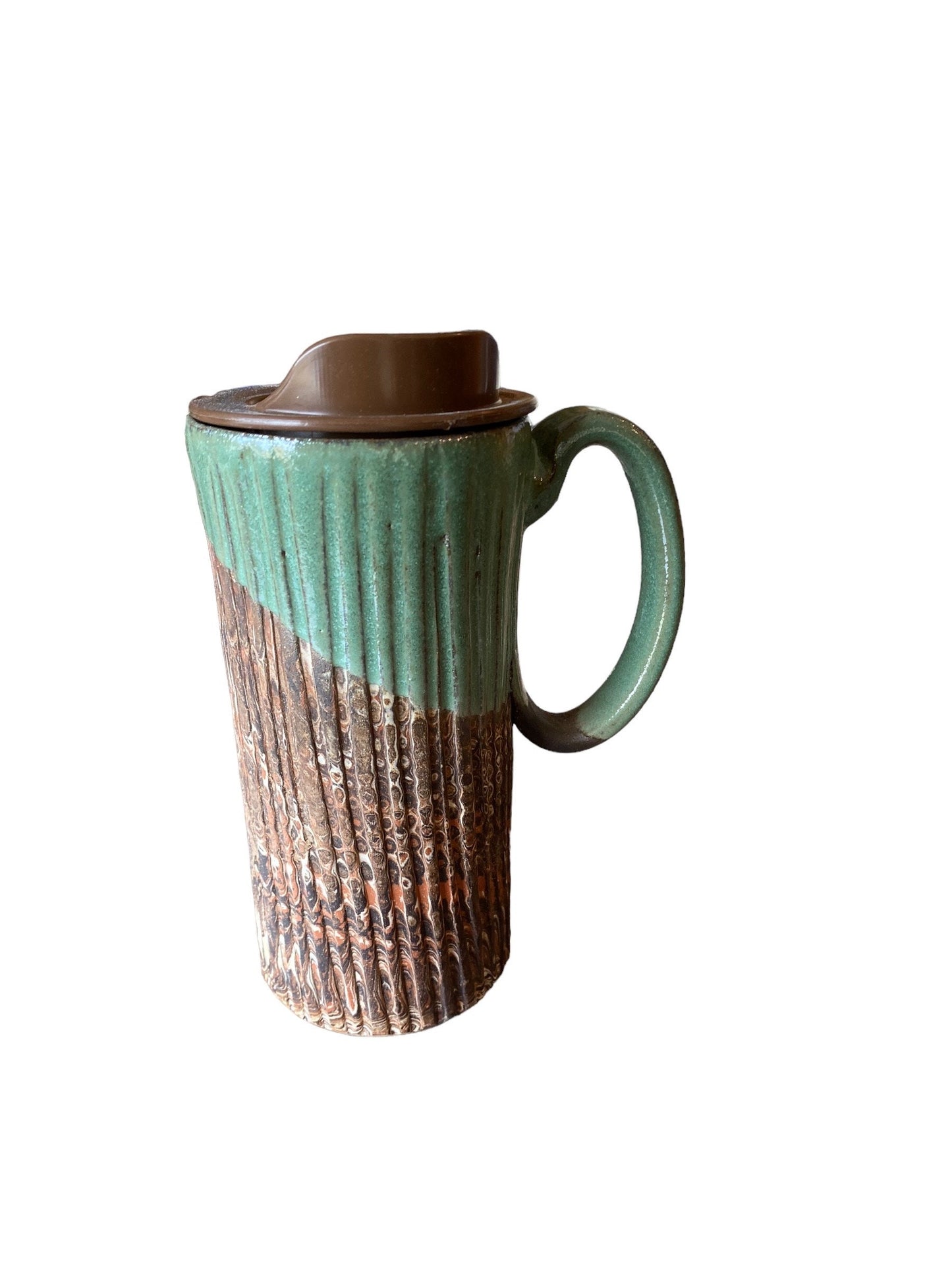 Pistachio Agateware Handmade Travel Mug With Lid - Travel Coffee Mug - Travel Coffee Cup - Pottery Mug - Commuter Pottery Mug