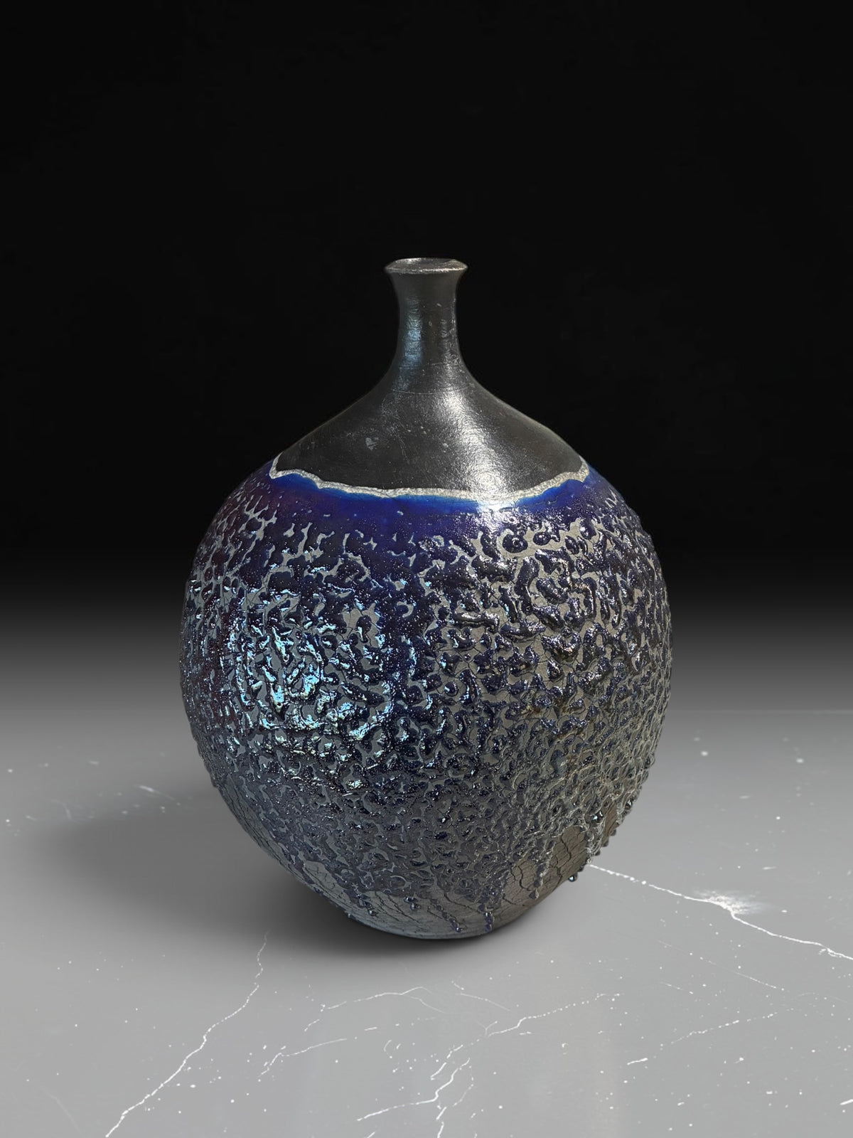 Large Hand Thrown Ceramic Art Vase - Unique Raku Fired Pottery Bottle
