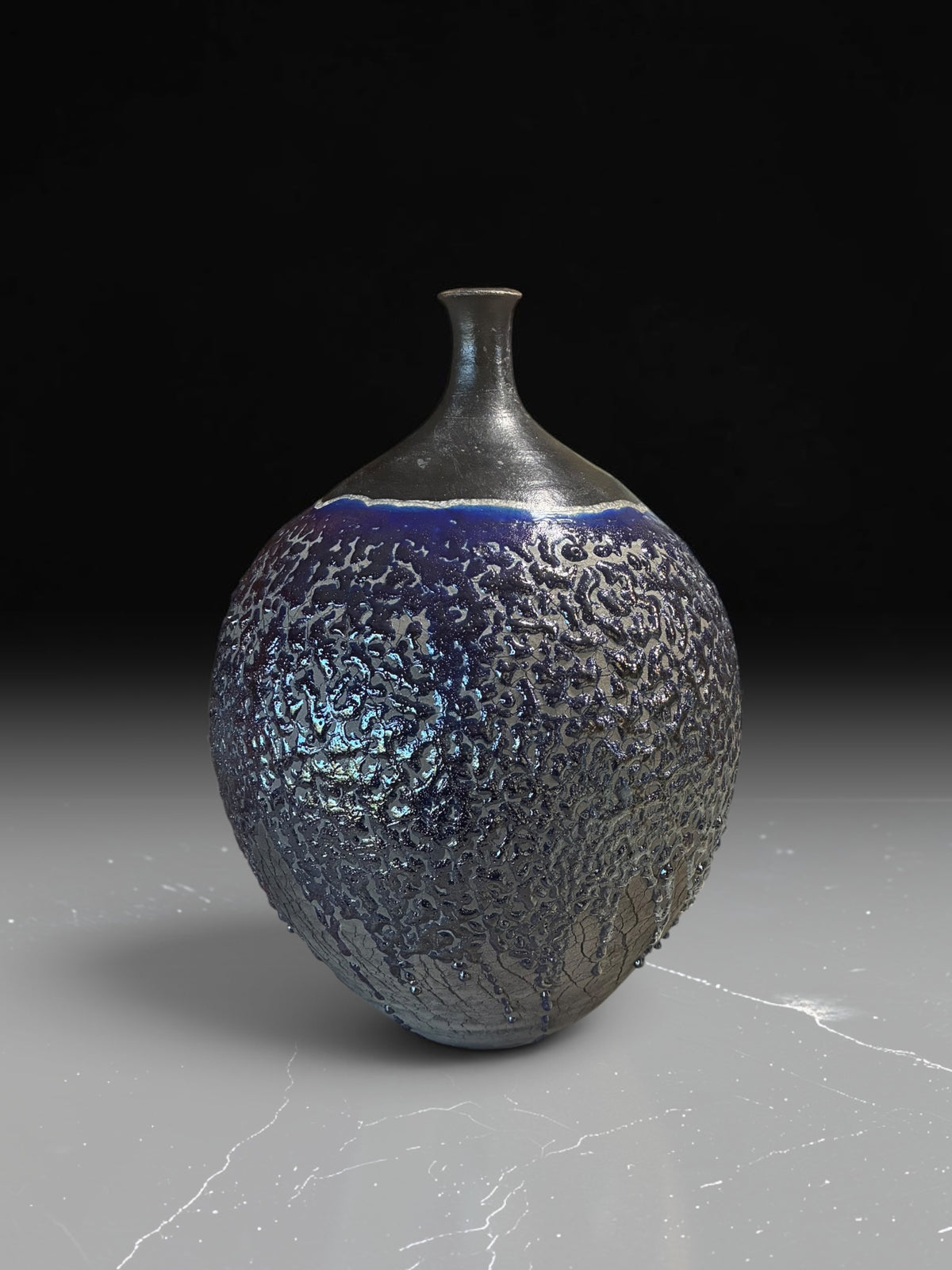 Large Hand Thrown Ceramic Art Vase - Unique Raku Fired Pottery Bottle