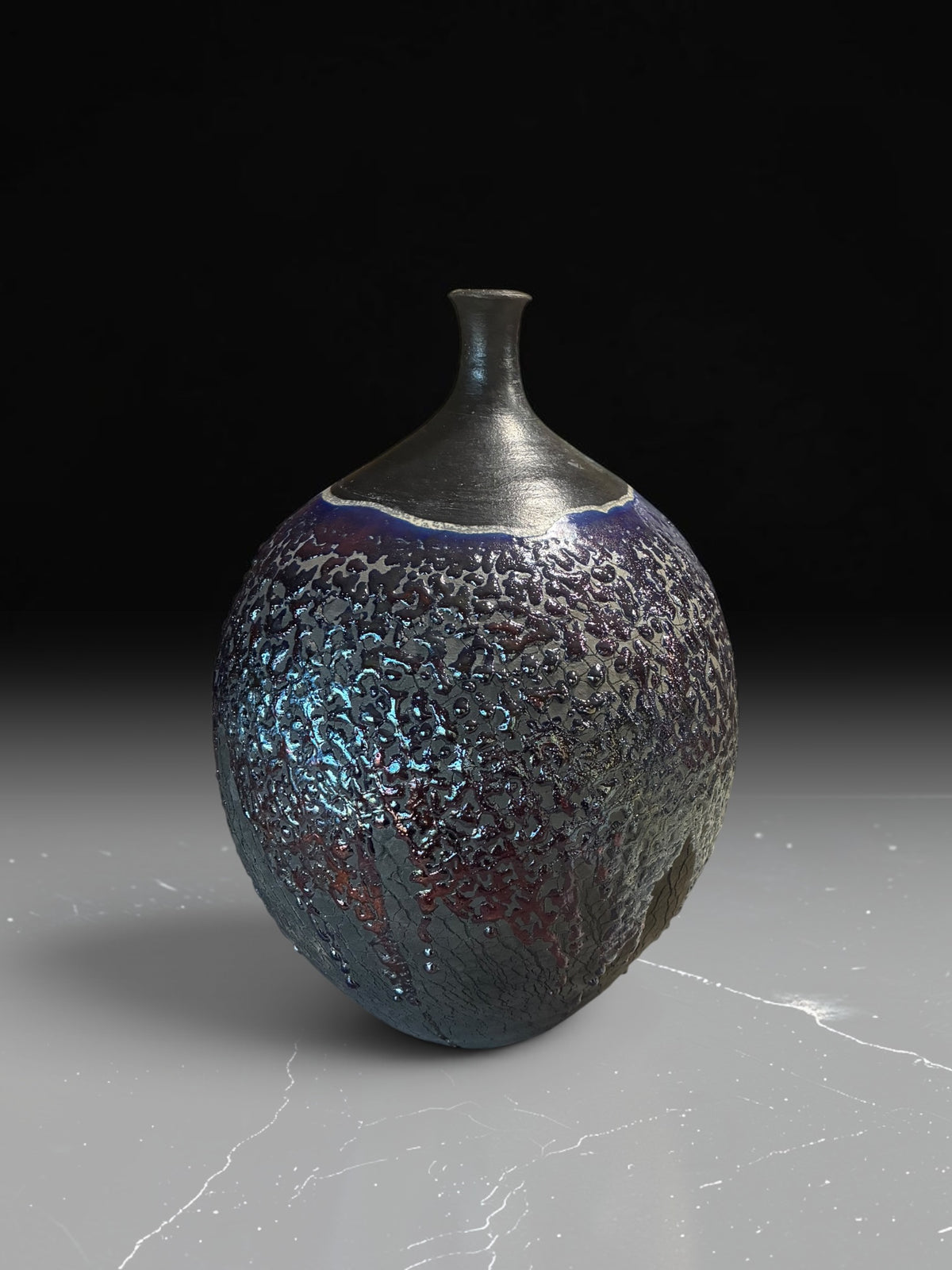 Large Hand Thrown Ceramic Art Vase - Unique Raku Fired Pottery Bottle