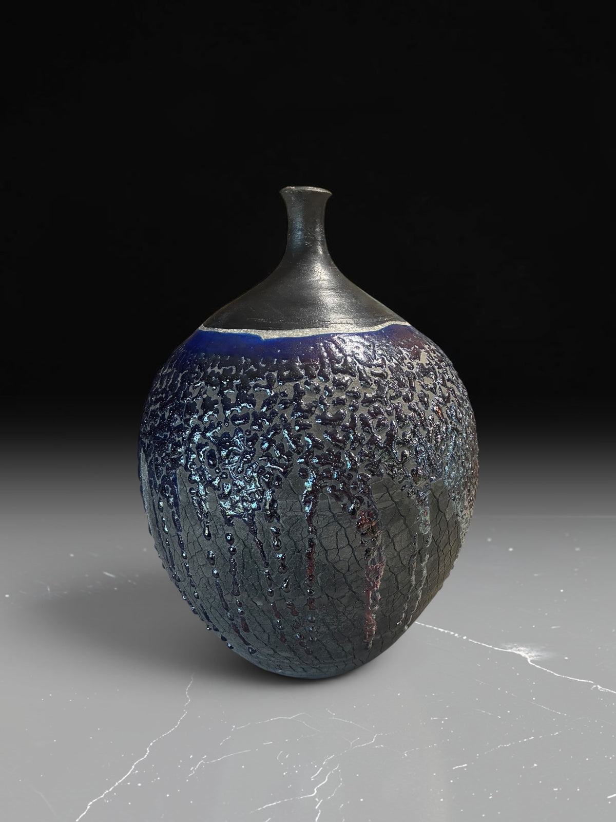 Large Hand Thrown Ceramic Art Vase - Unique Raku Fired Pottery Bottle