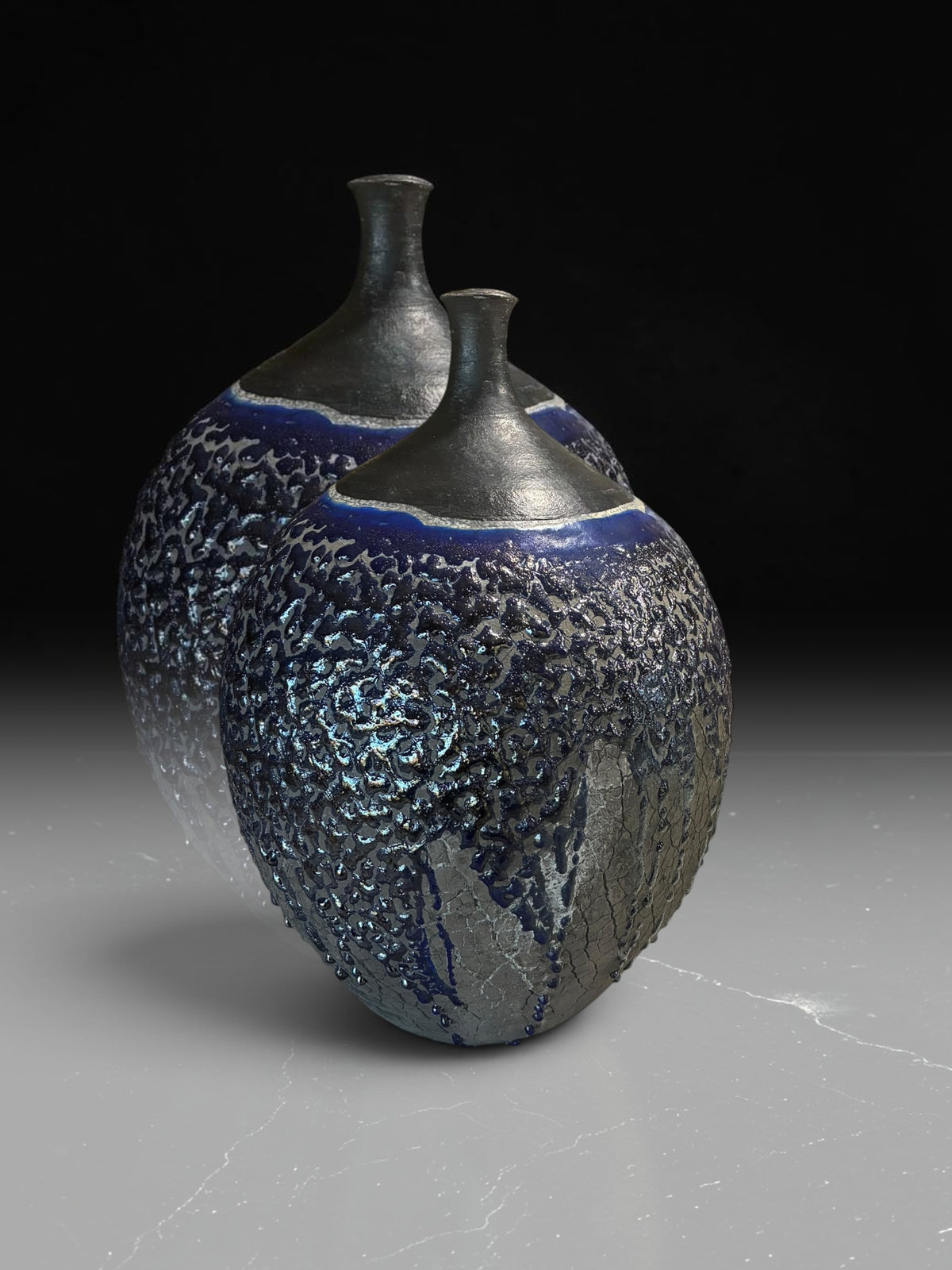 Large Hand Thrown Ceramic Art Vase - Unique Raku Fired Pottery Bottle