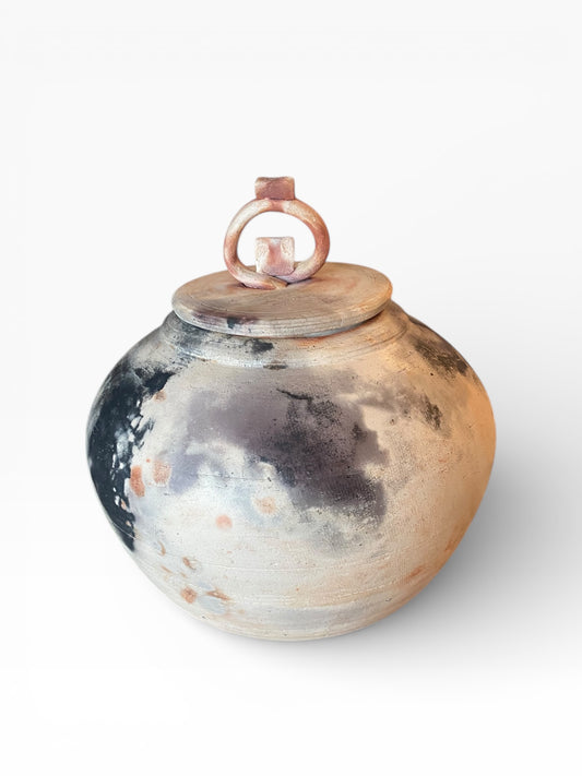 Medium Decorative Moon Jar - Handcrafted PIt Fired Moon Jar with Lid