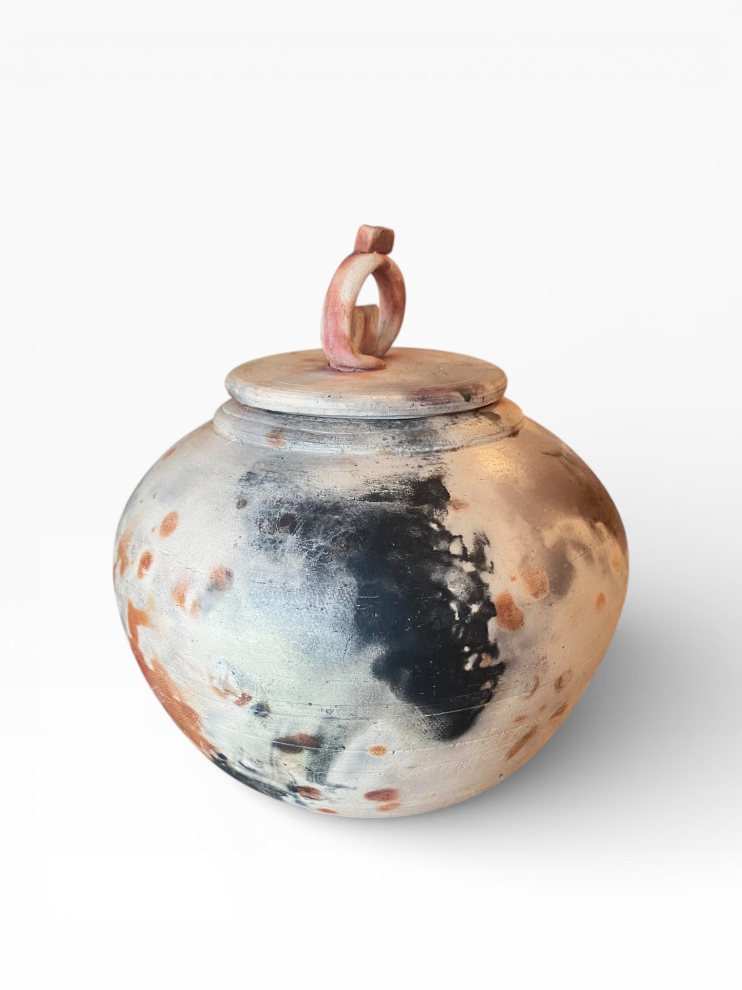 Medium Decorative Moon Jar - Handcrafted PIt Fired Moon Jar with Lid