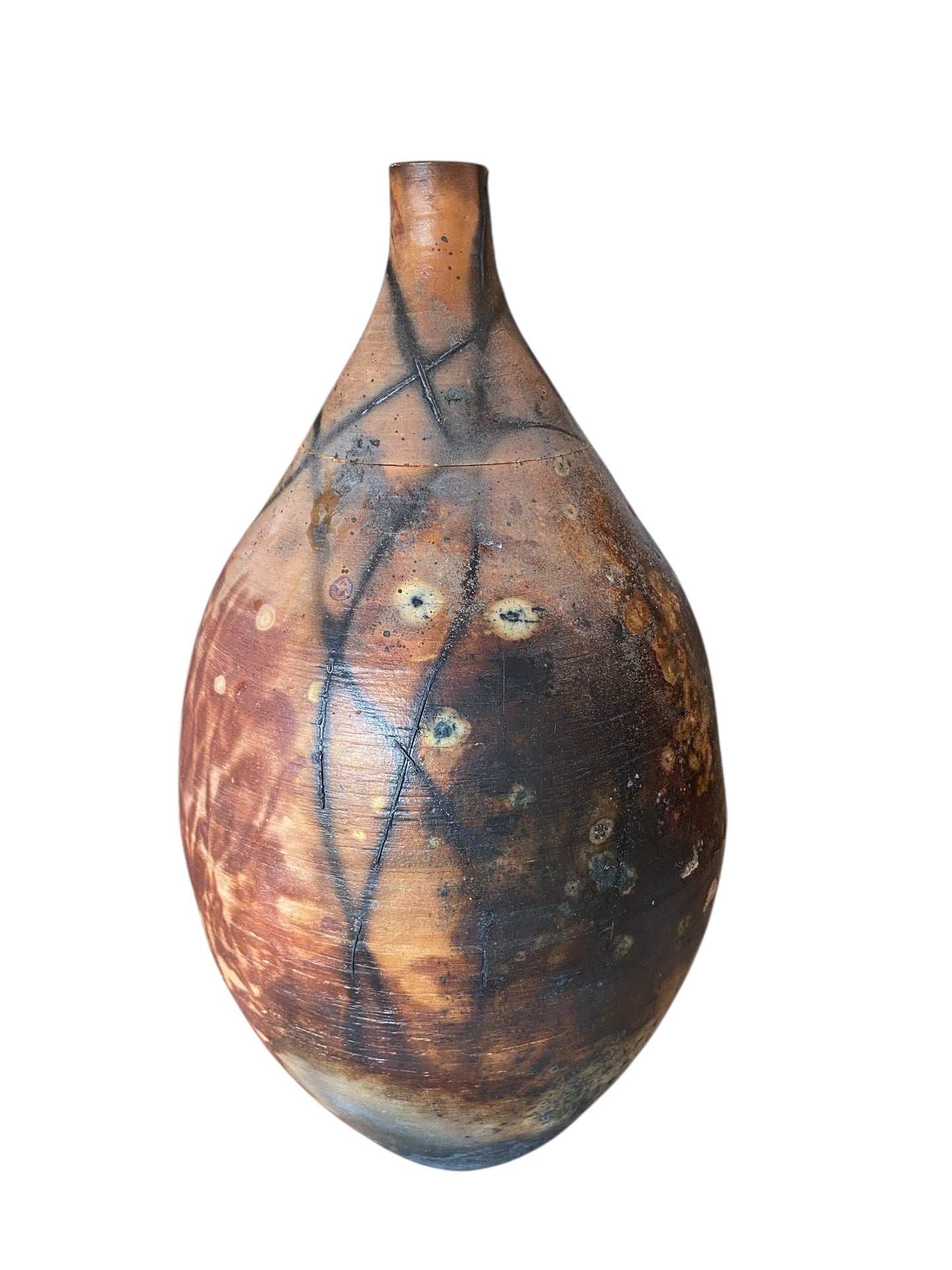 Medium Decorative Pit Fired Bottle - Handcrafted Pottery Bottle