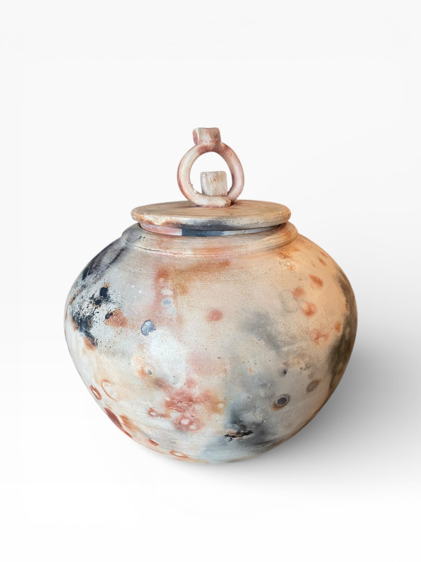 Medium Decorative Moon Jar - Handcrafted PIt Fired Moon Jar with Lid