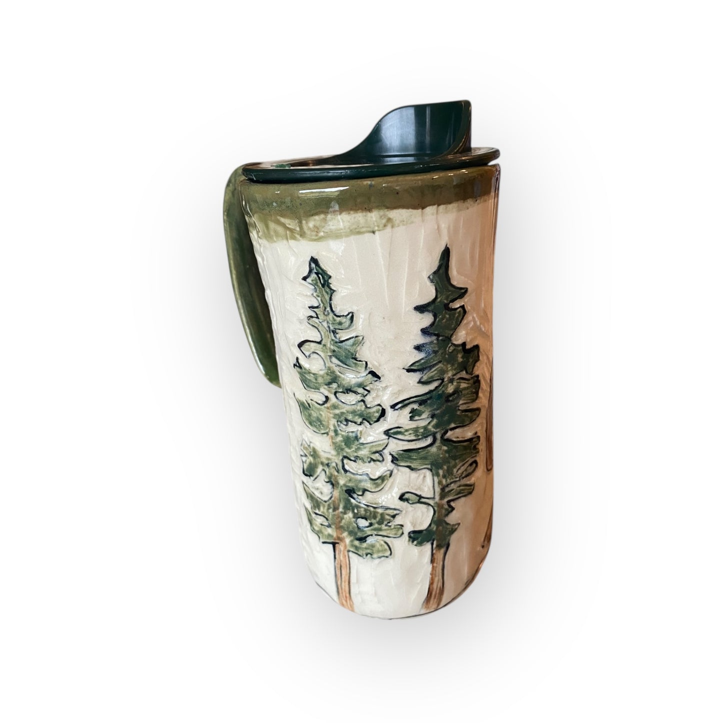 Bigfoot Ceramic Travel Mug – 16 oz Handmade Stoneware Tumbler with Locking Lid | Sgraffito Bigfoot Design | Eco-Friendly Coffee Cup