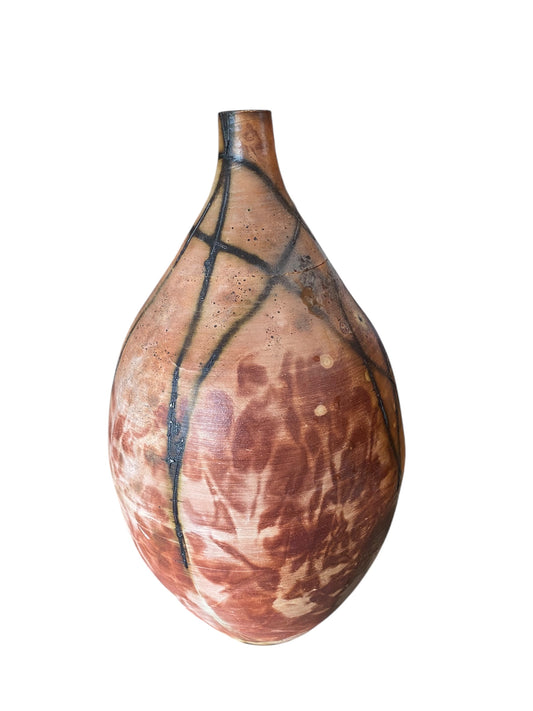 Medium Decorative Pit Fired Bottle - Handcrafted Pottery Bottle