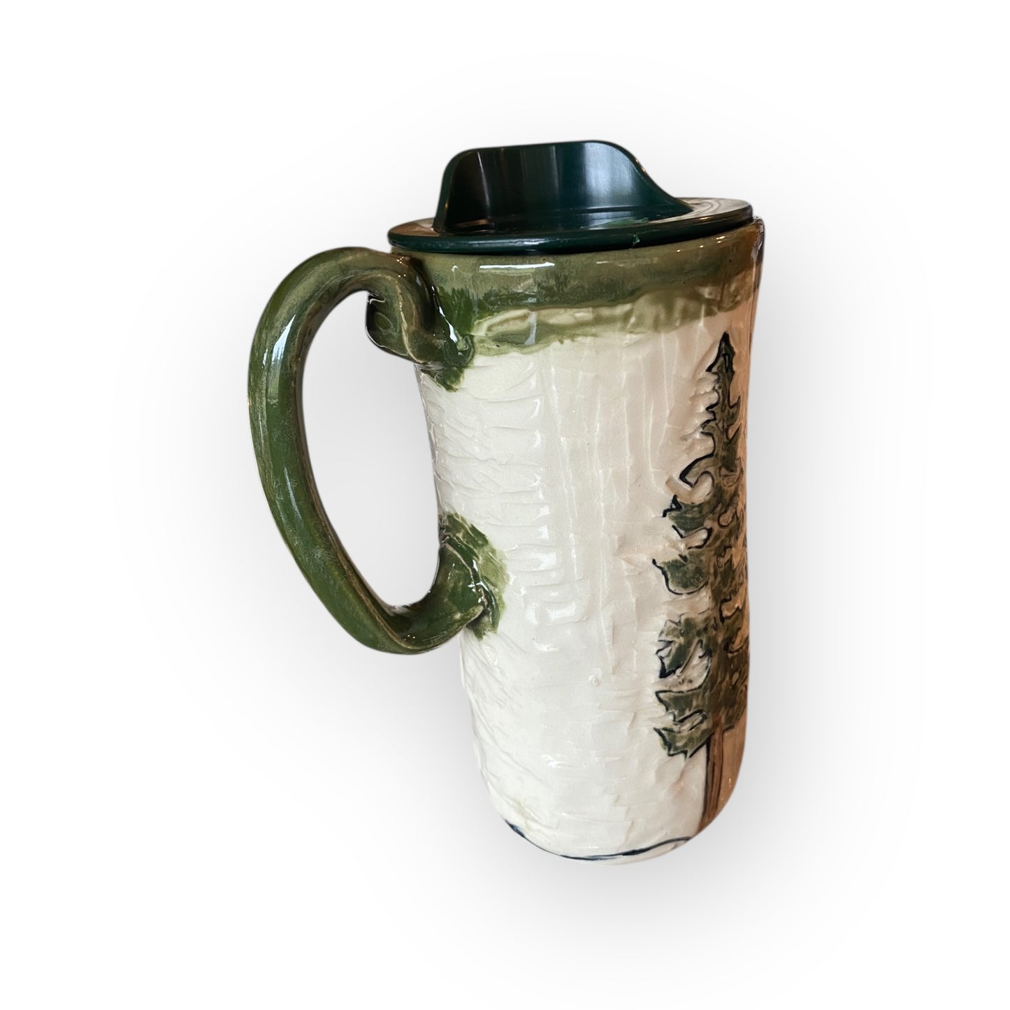 Bigfoot Ceramic Travel Mug – 16 oz Handmade Stoneware Tumbler with Locking Lid | Sgraffito Bigfoot Design | Eco-Friendly Coffee Cup