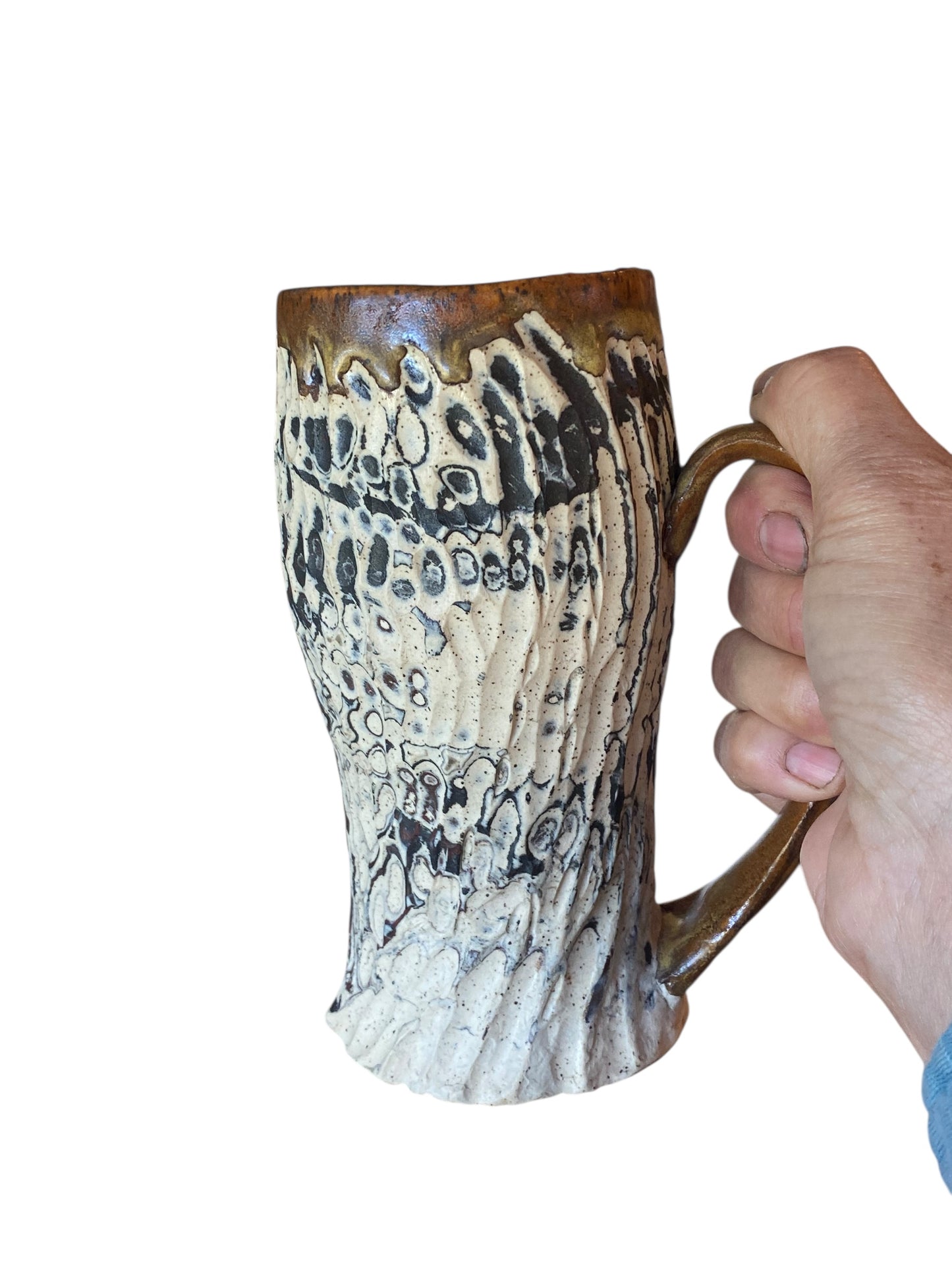 Fluted Porcelain Mug – Swirled Colored Clays with Japanese Neriage, Hand-Carved, Satin-Smooth Unglazed Pottery