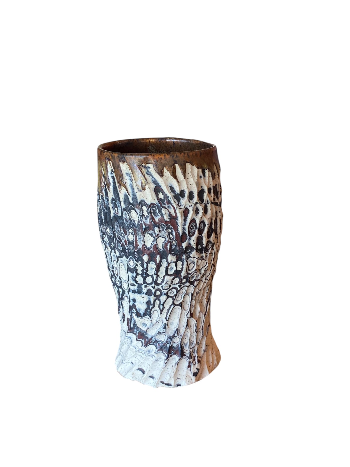 Fluted Porcelain Mug – Swirled Colored Clays with Japanese Neriage, Hand-Carved, Satin-Smooth Unglazed Pottery