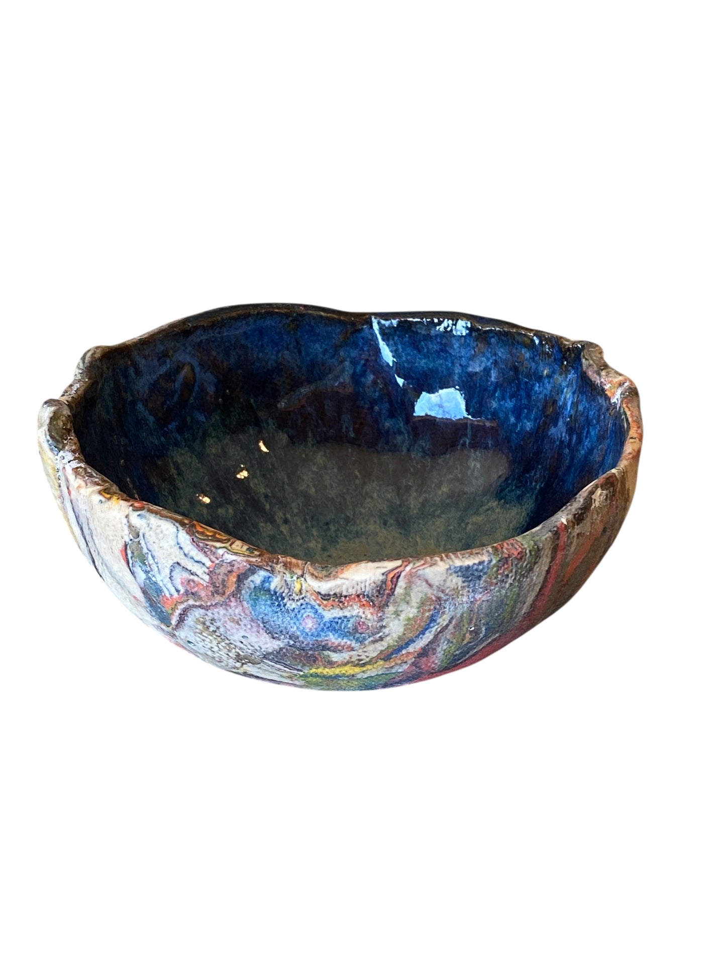 Handbuilt Neriage Prep Bowl – Multicolored Porcelain Clay Small Mixing or Serving Bowl – Marbled Ceramic Kitchenware