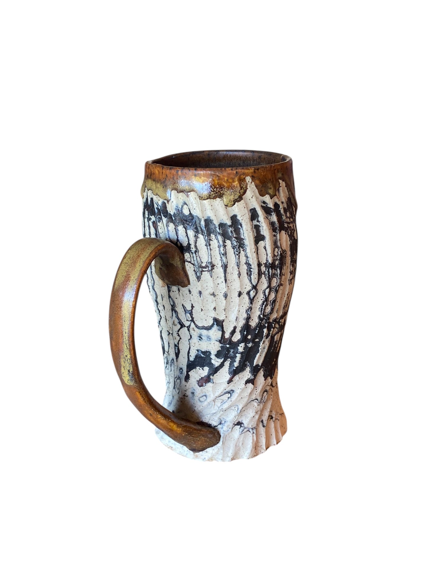Fluted Porcelain Mug – Swirled Colored Clays with Japanese Neriage, Hand-Carved, Satin-Smooth Unglazed Pottery