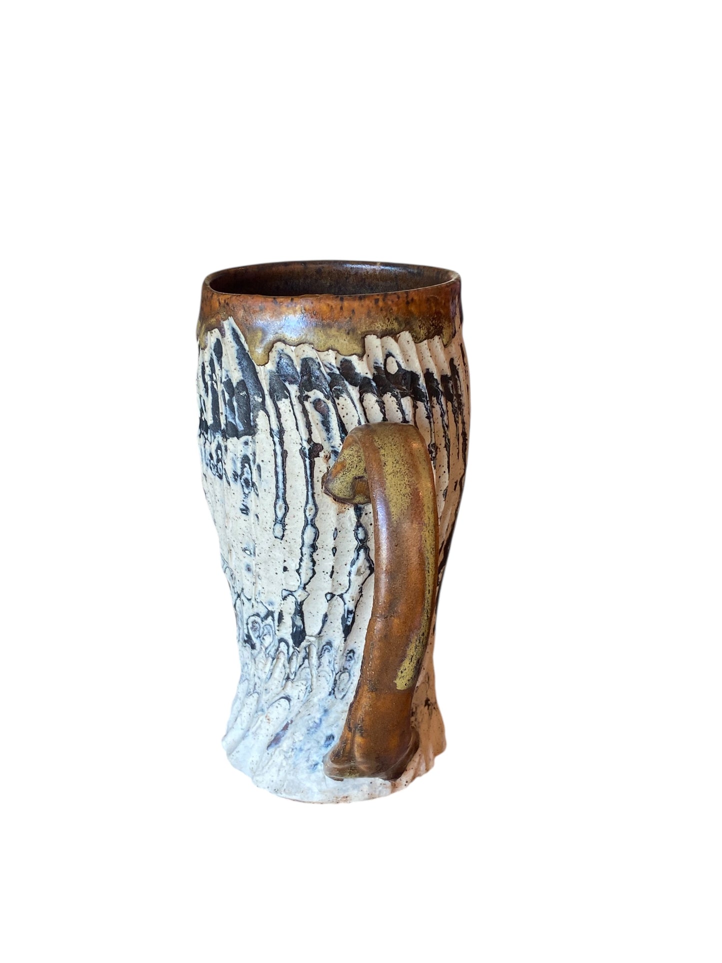 Fluted Porcelain Mug – Swirled Colored Clays with Japanese Neriage, Hand-Carved, Satin-Smooth Unglazed Pottery