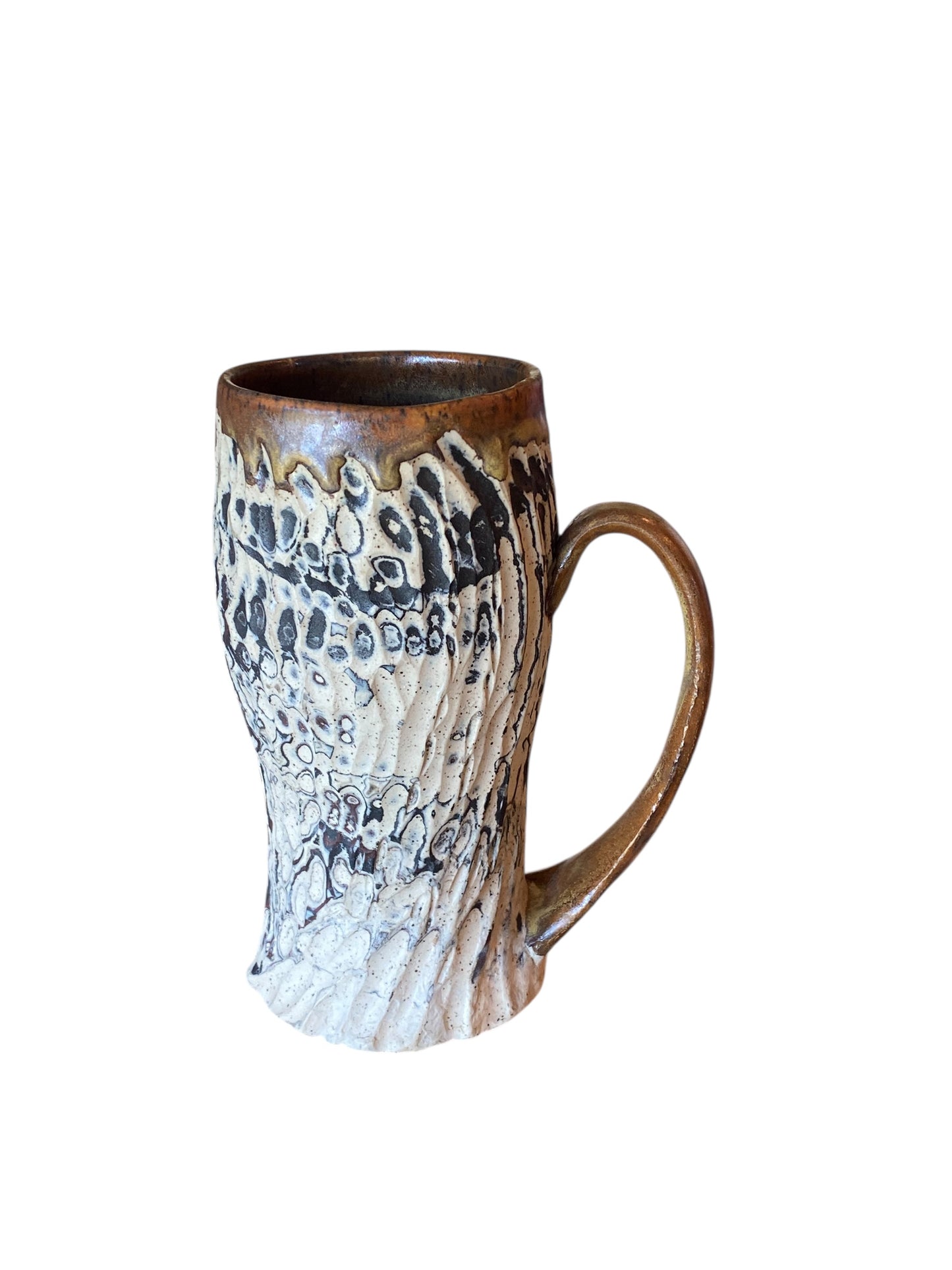 Fluted Porcelain Mug – Swirled Colored Clays with Japanese Neriage, Hand-Carved, Satin-Smooth Unglazed Pottery