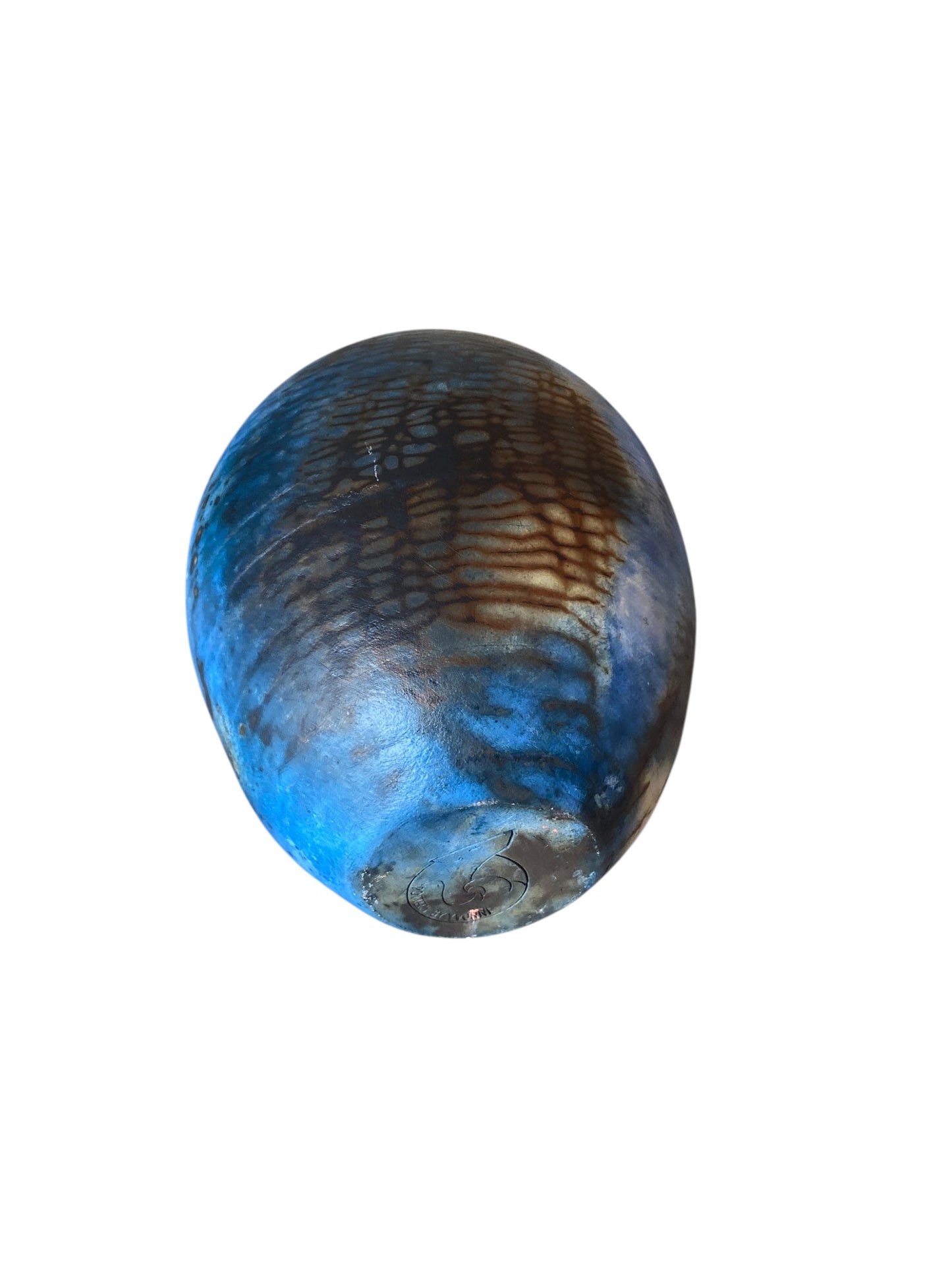 Pit Fired Vase – 10" x 7" – Cobalt Blue with Soluble Salts Finish
