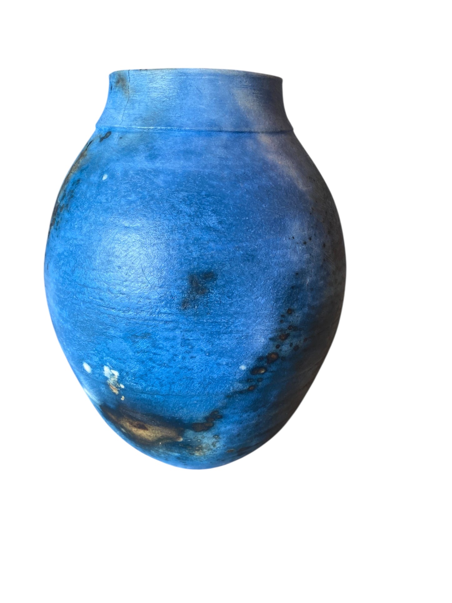 Pit Fired Vase – 10" x 7" – Cobalt Blue with Soluble Salts Finish