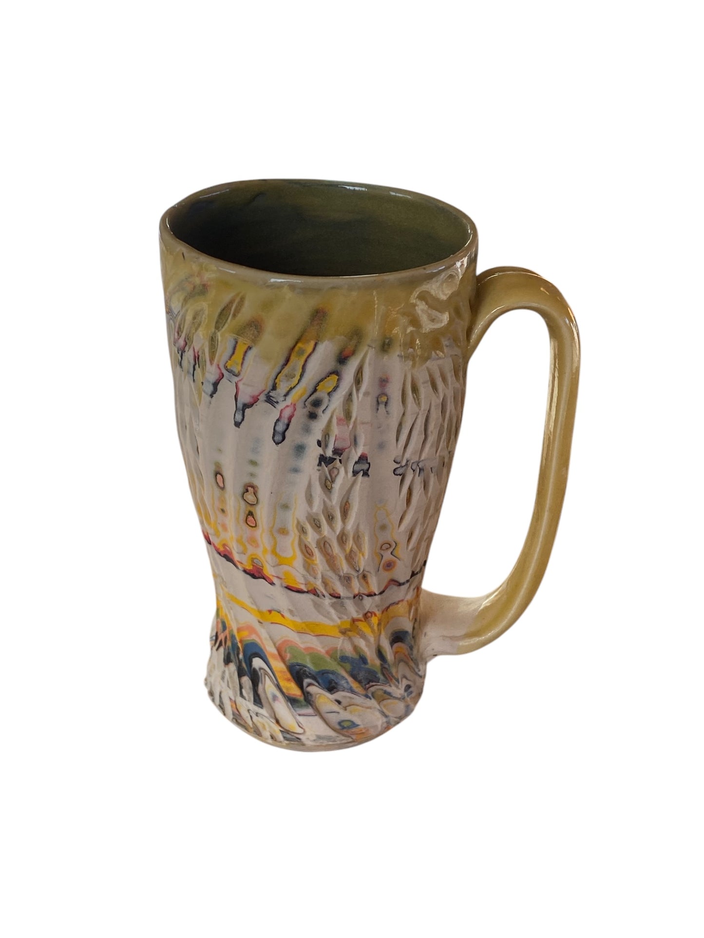 Fluted Porcelain Mug – Swirled Colored Clays with Japanese Neriage, Hand-Carved, Satin-Smooth Unglazed Pottery
