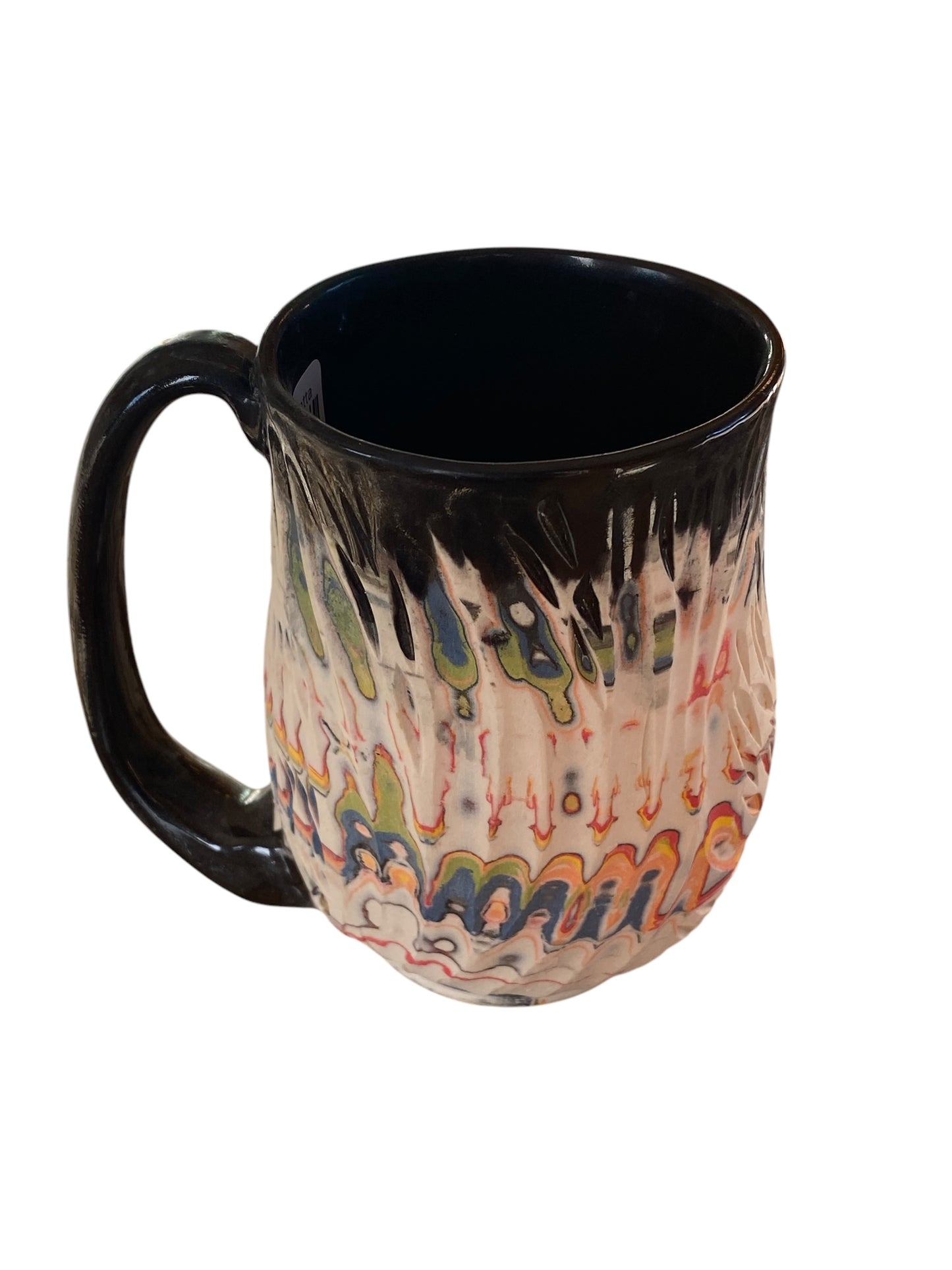 Fluted Porcelain Mug – Swirled Colored Clays with Japanese Neriage, Hand-Carved, Satin-Smooth Unglazed Pottery