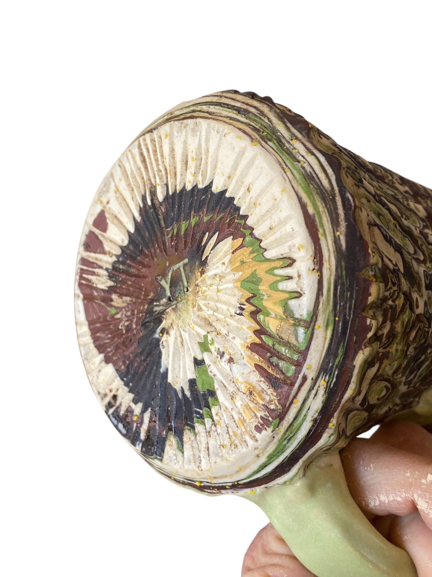 Fluted Porcelain Mug – Swirled Colored Clays with Japanese Neriage, Hand-Carved, Satin-Smooth Unglazed Pottery