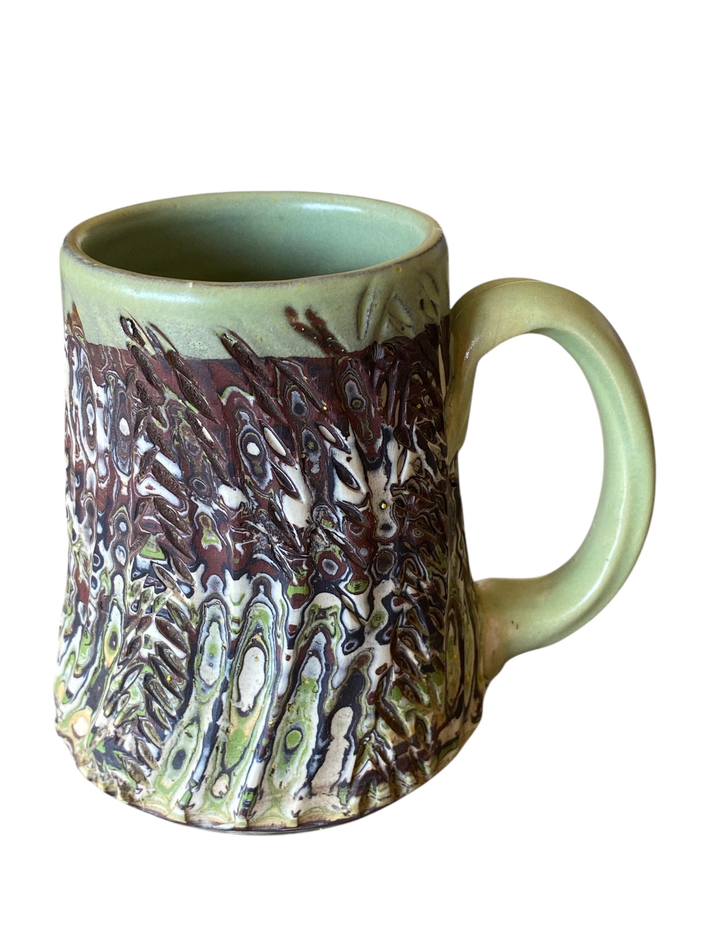 Fluted Porcelain Mug – Swirled Colored Clays with Japanese Neriage, Hand-Carved, Satin-Smooth Unglazed Pottery